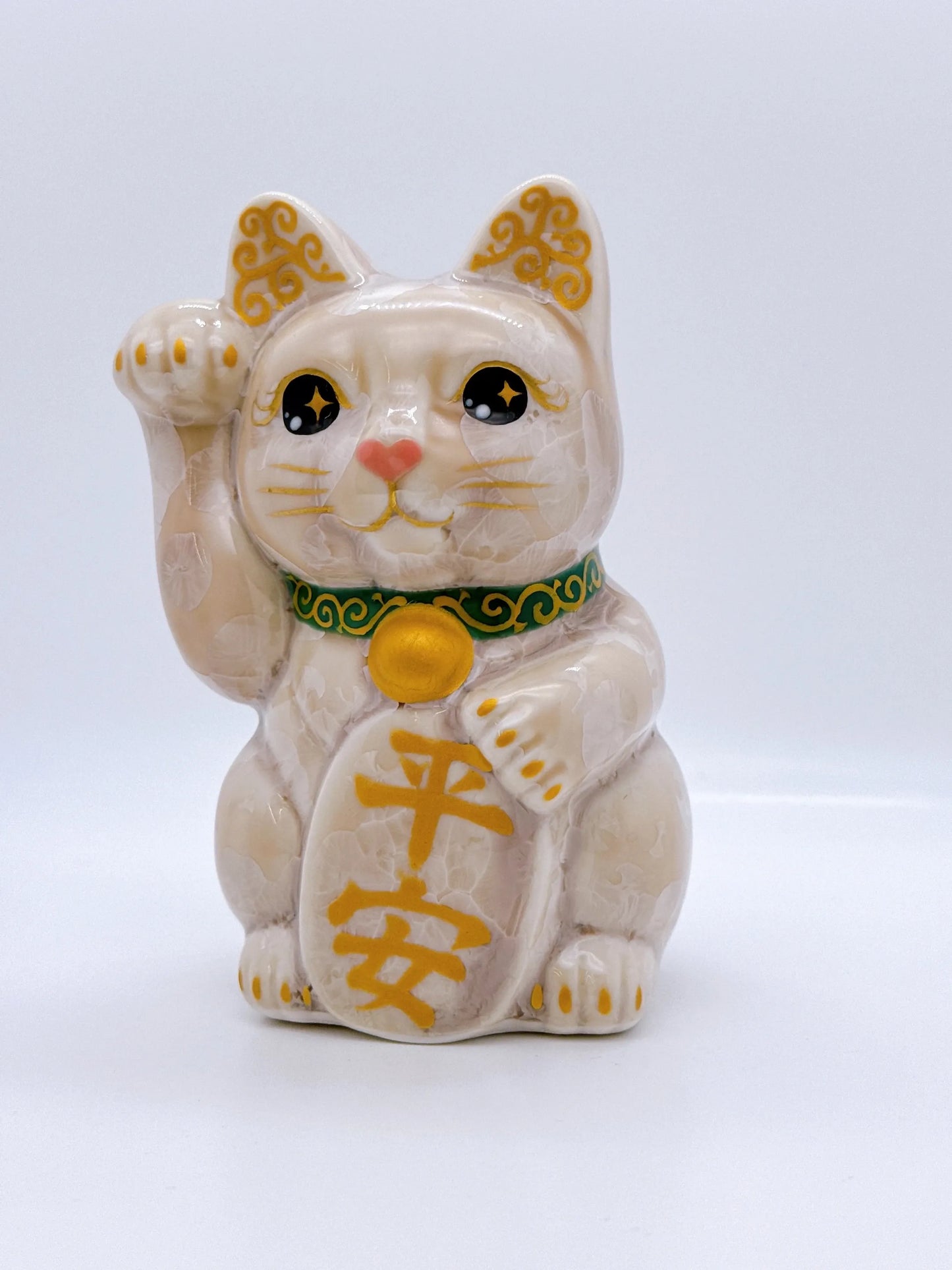 日本清水燒招財貓 花結晶 杏 平安 右