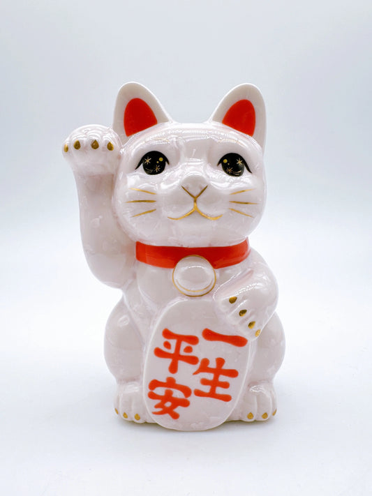 日本清水燒招財貓 花結晶 一生平安
