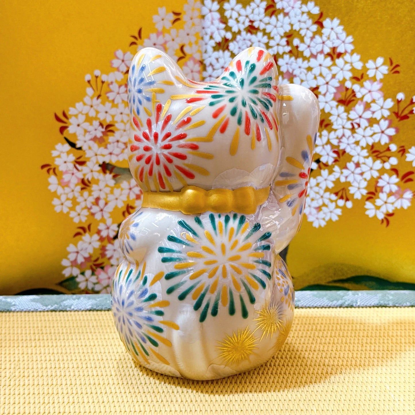 日本清水燒招財貓 花結晶 杏 花火 開運
