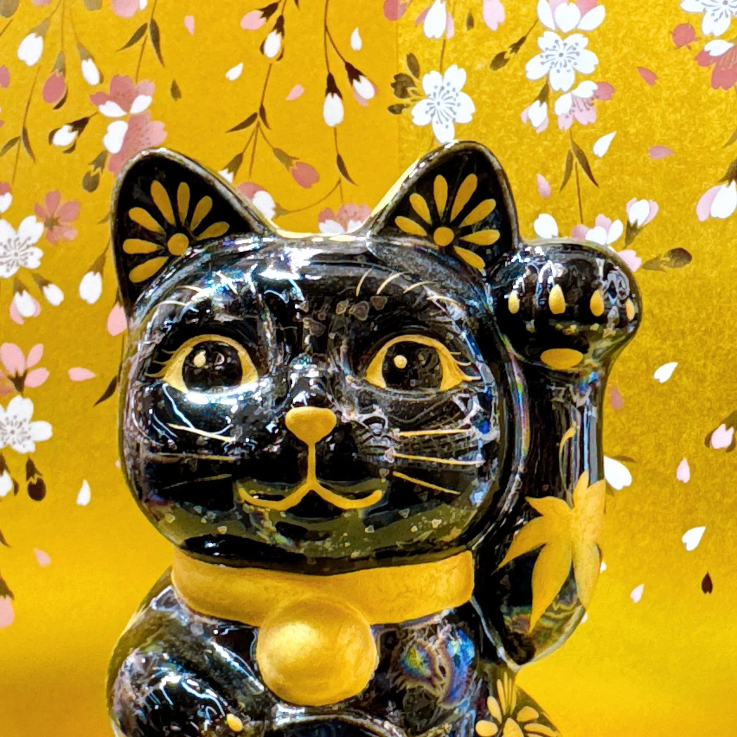 日本清水烧招财猫 星结晶 金彩日和