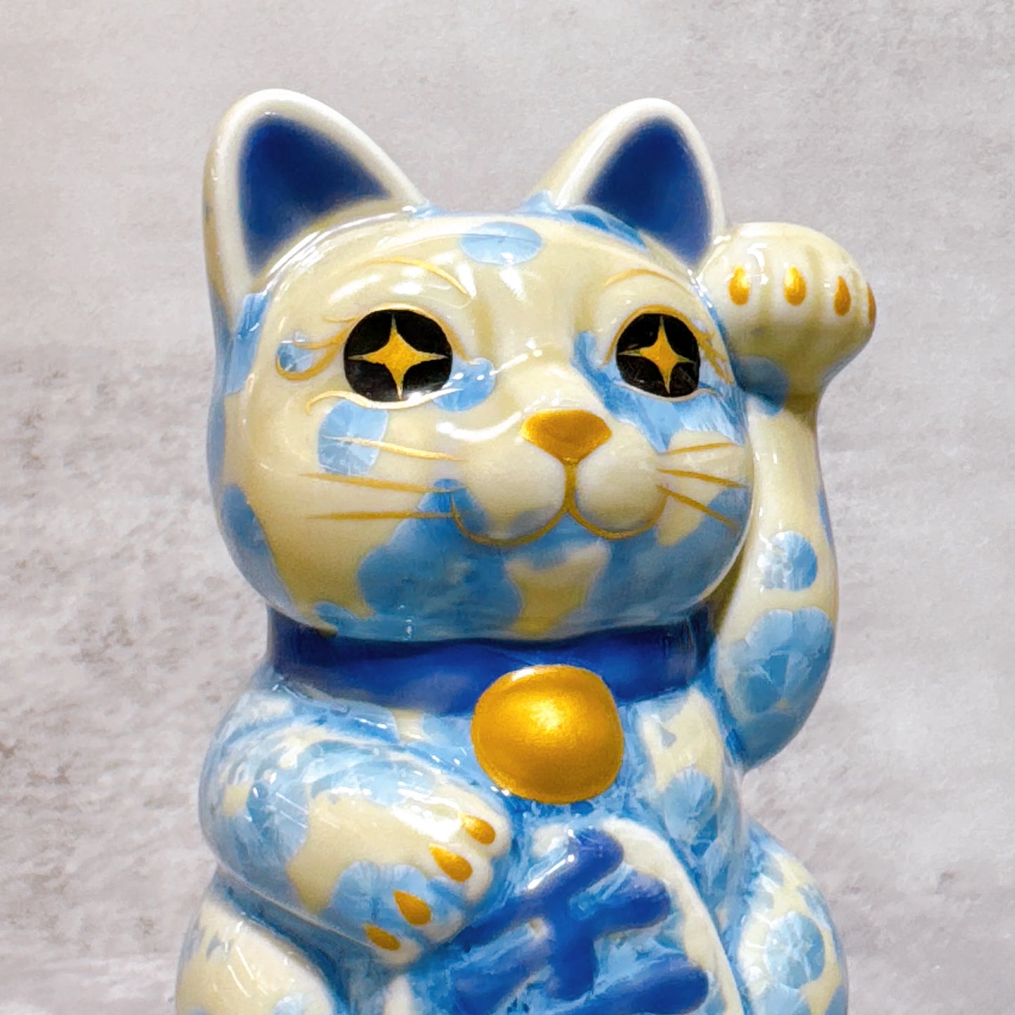 日本清水燒招財貓 花結晶 縹 千万両 左