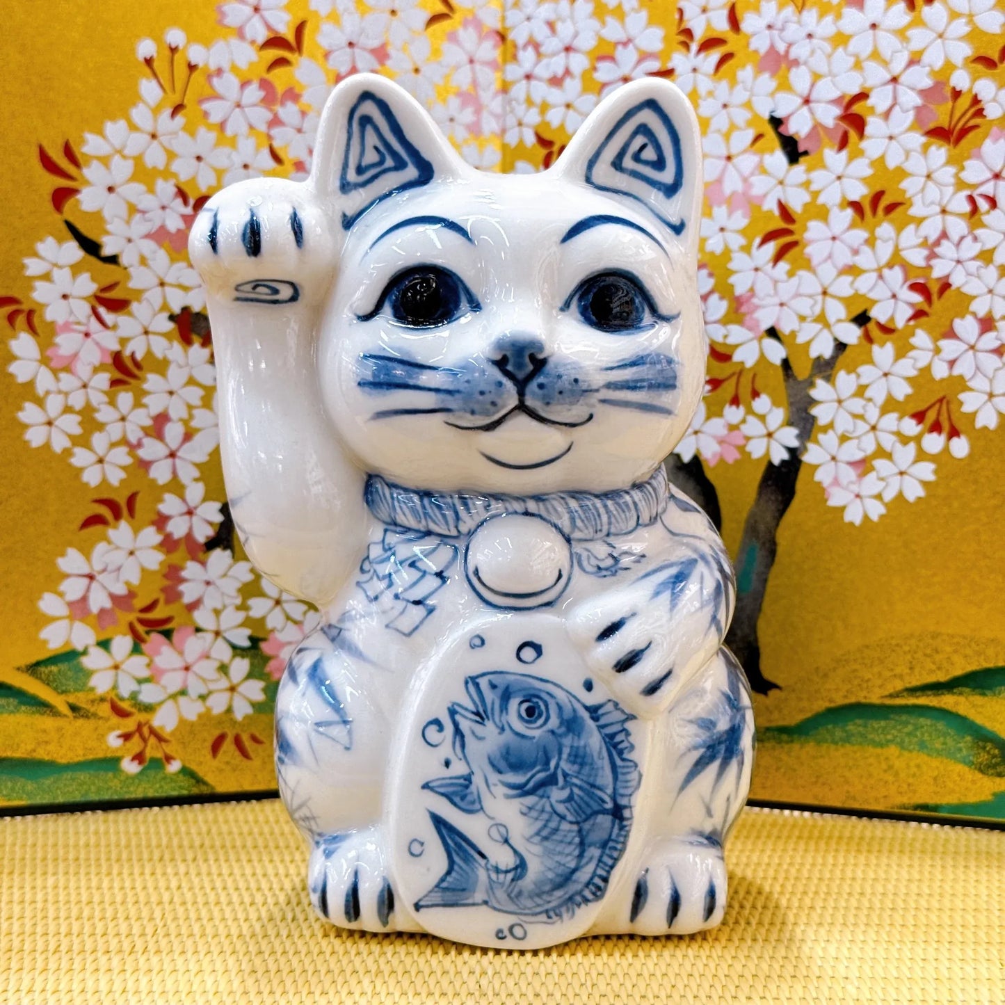 日本清水烧招财猫染付鲷