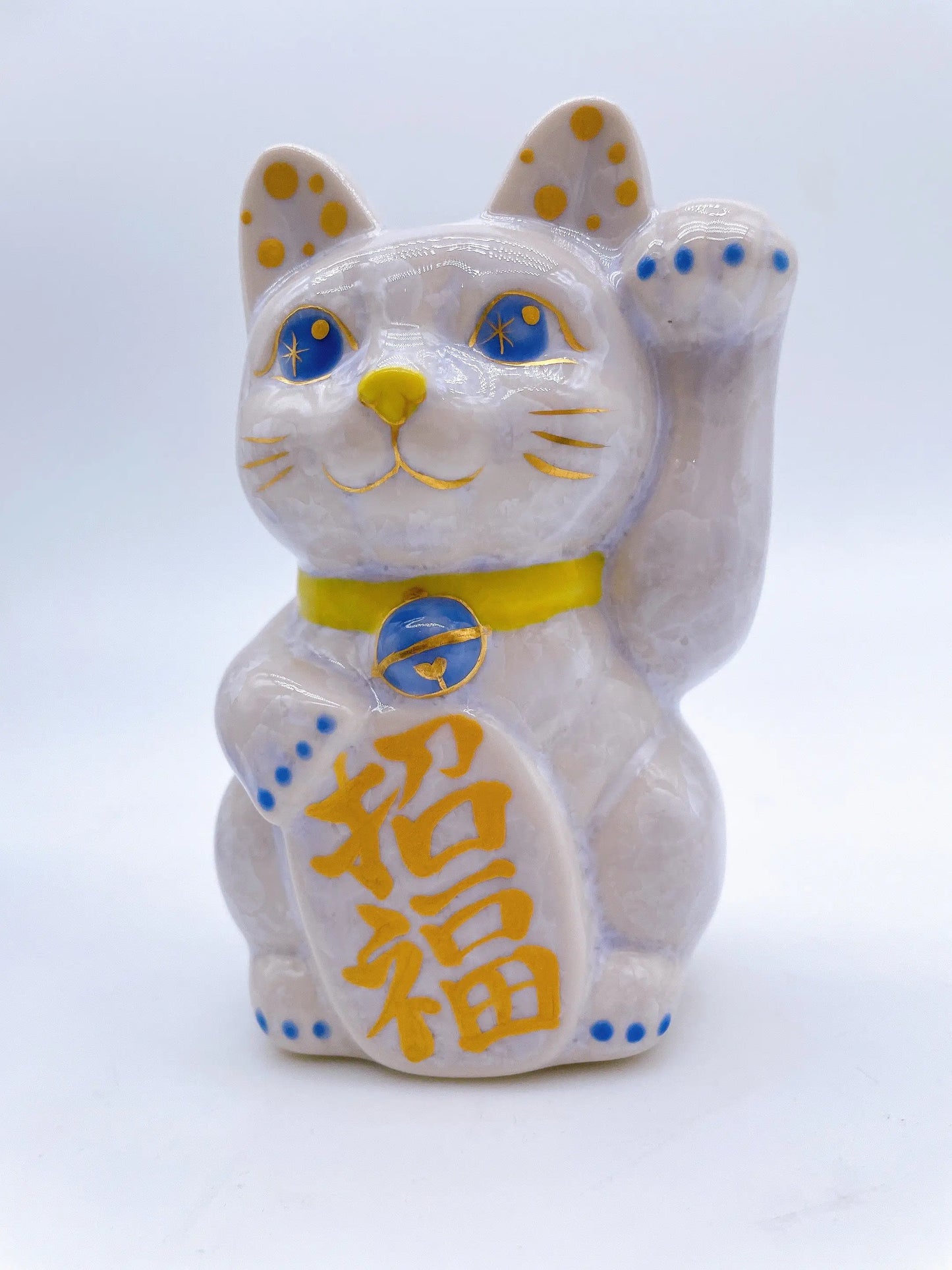 日本清水烧招财猫 花结晶 藤 亿万两