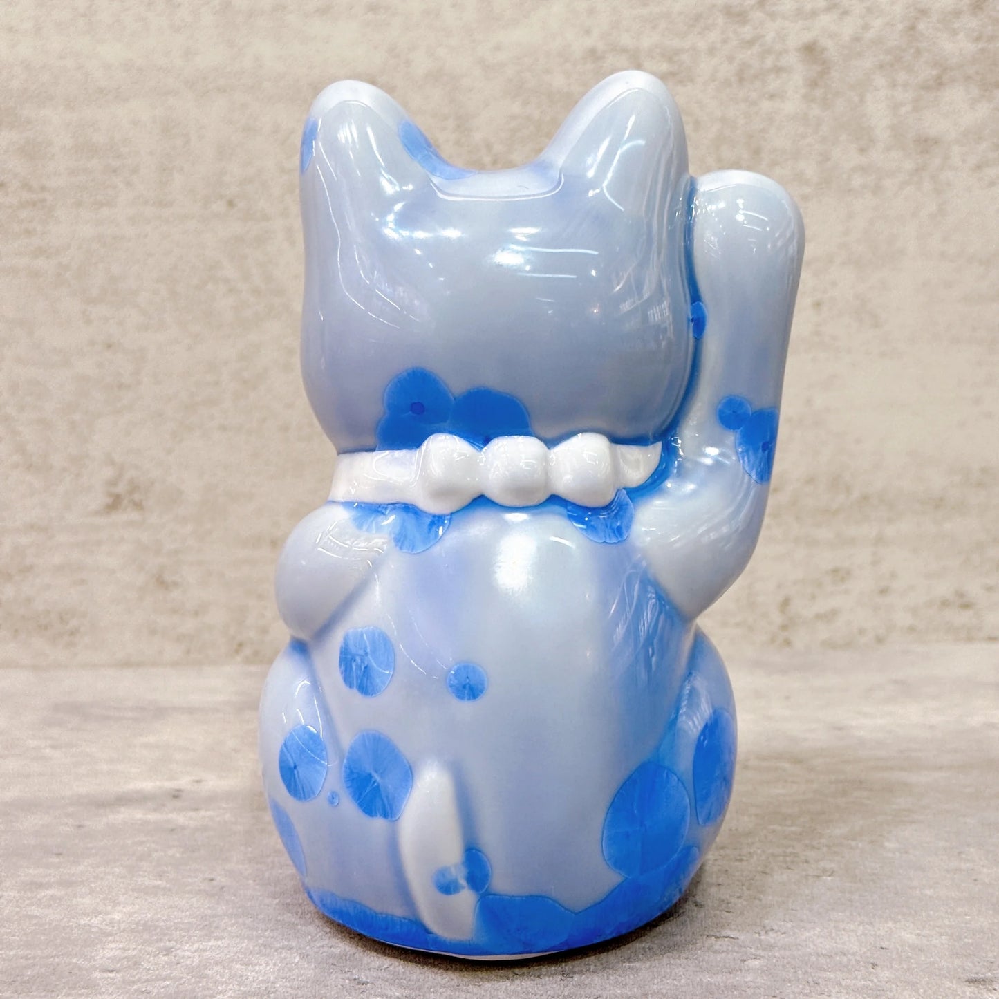 日本清水燒招財貓 花結晶 青 億万両 右