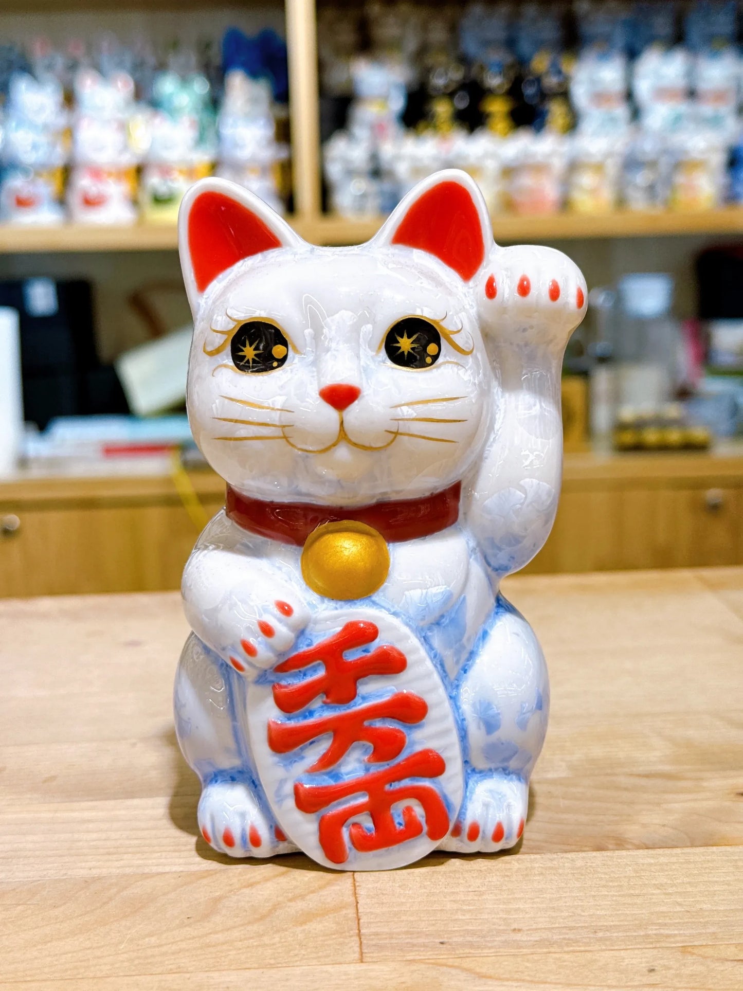日本清水燒招財貓 花結晶 青白 千万両 左