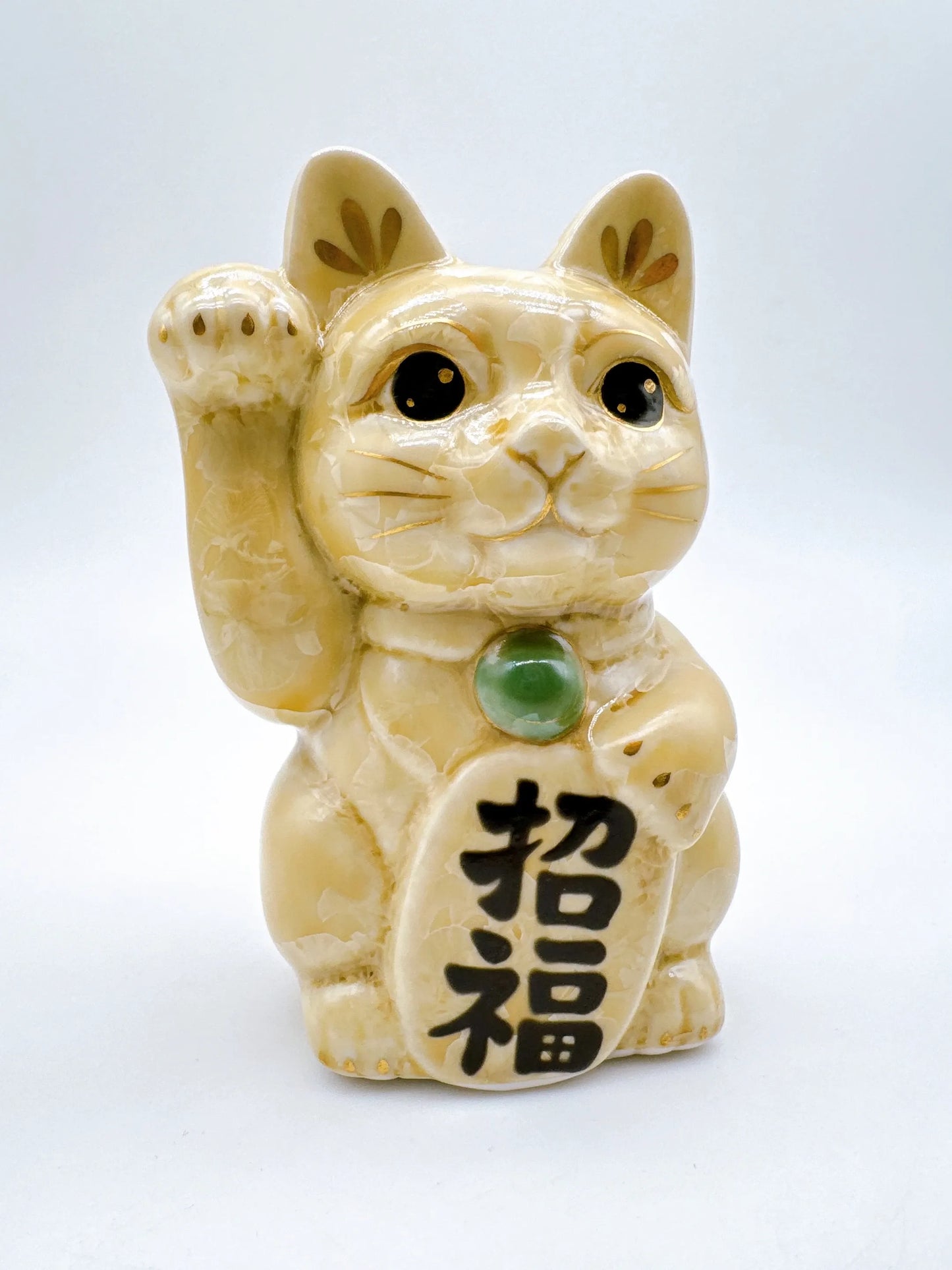 日本清水烧招财猫花结晶金花招福