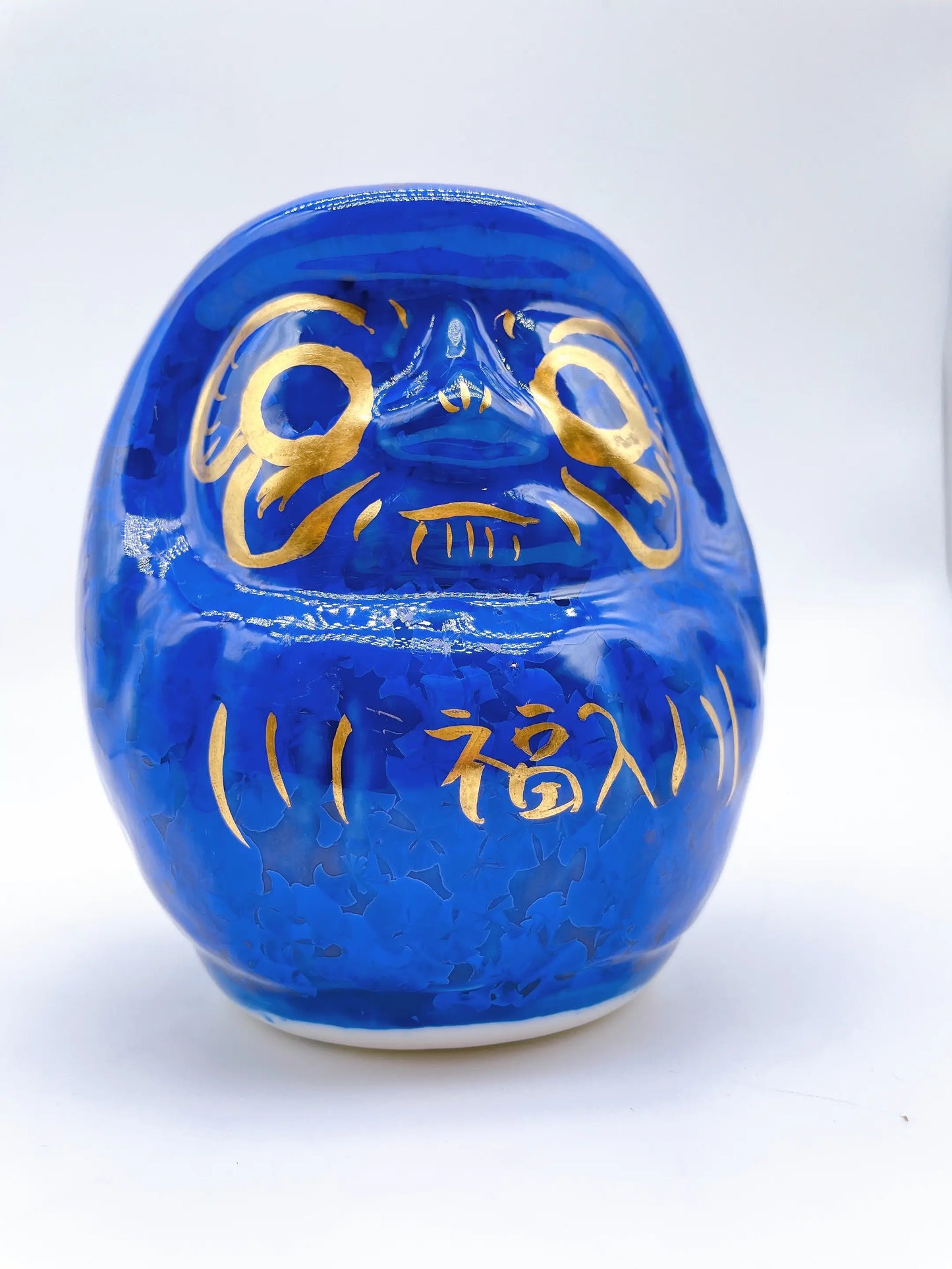 日本清水燒達摩 花結晶 瑠璃X金彩 中