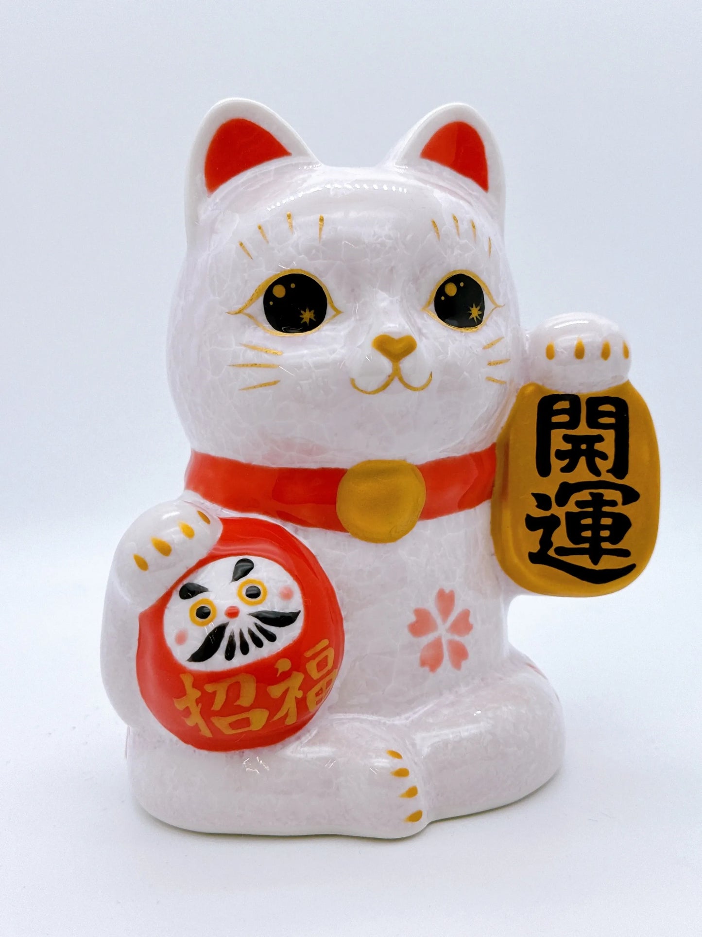 日本清水燒招財貓 達摩 花結晶 桃 開運