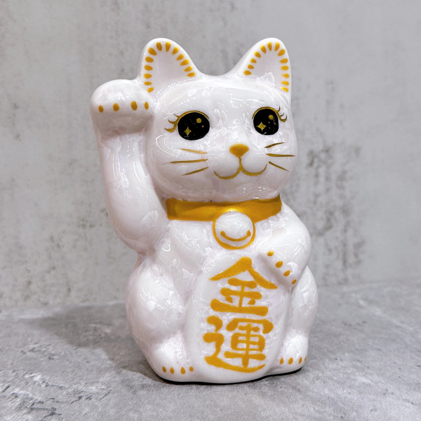 日本清水燒招財貓 花結晶 桃 金運 右 特小