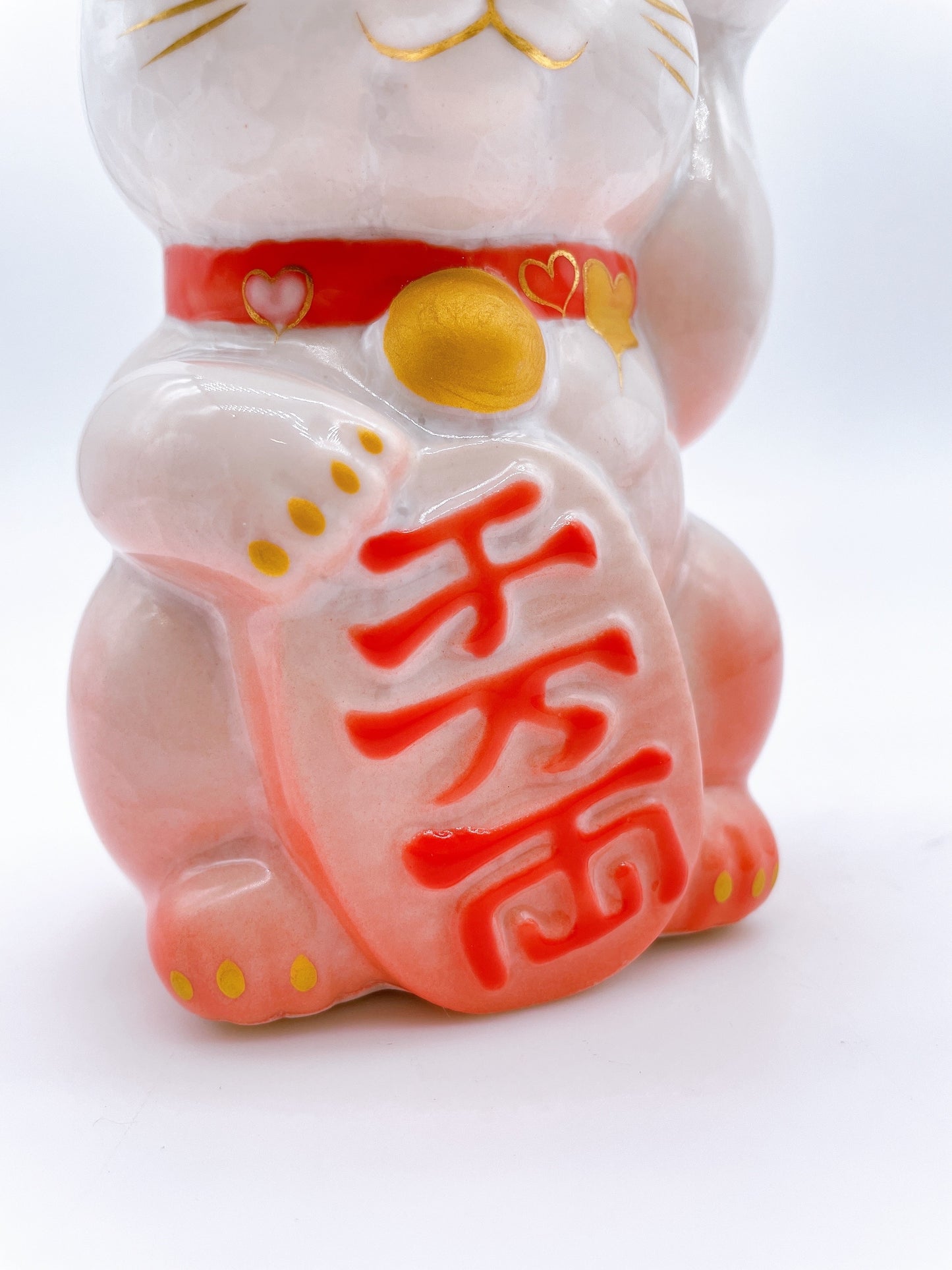 日本清水烧招财猫 花结晶 桃白