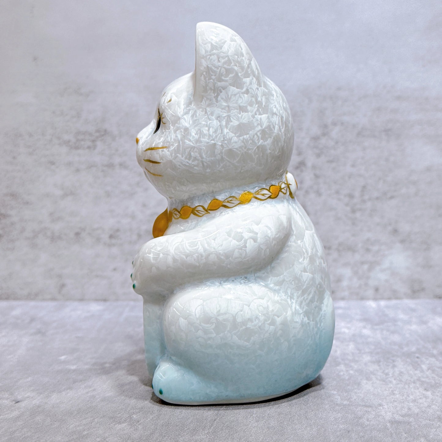 日本清水燒招財貓 花結晶 水白 開運 右