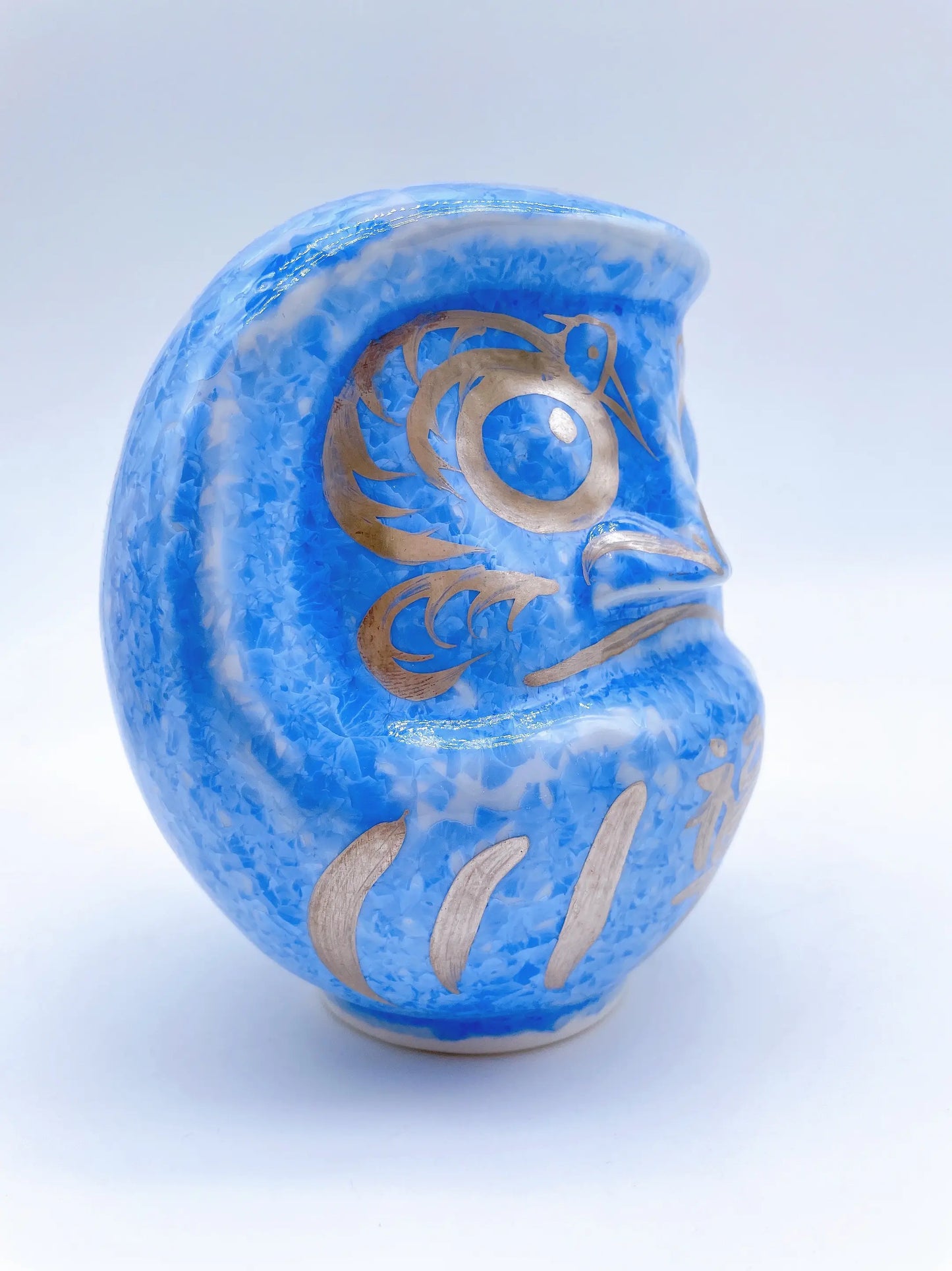 日本清水燒達摩 花結晶 青X銀彩 大