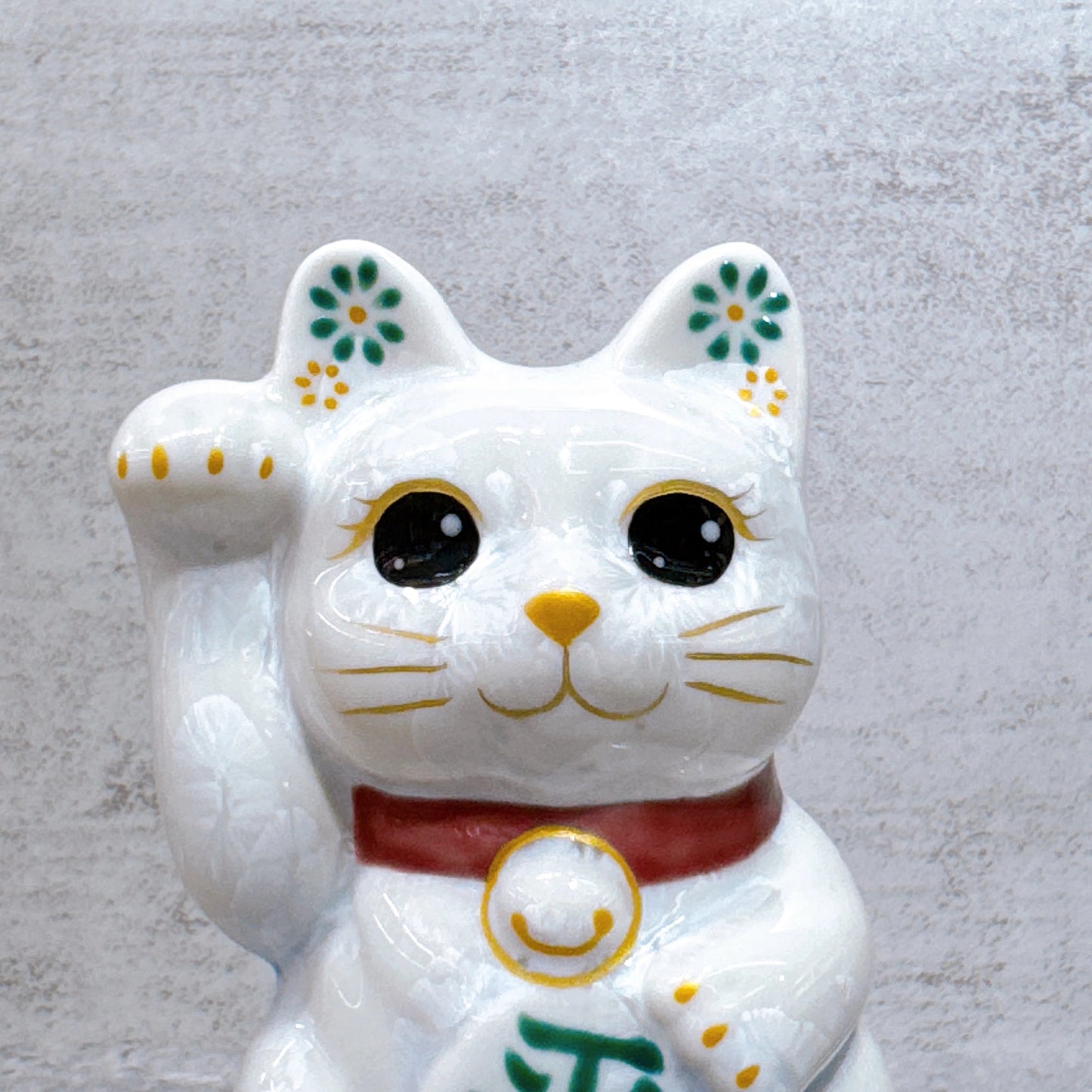 日本清水燒招財貓 花結晶 青白 平安 右 特小