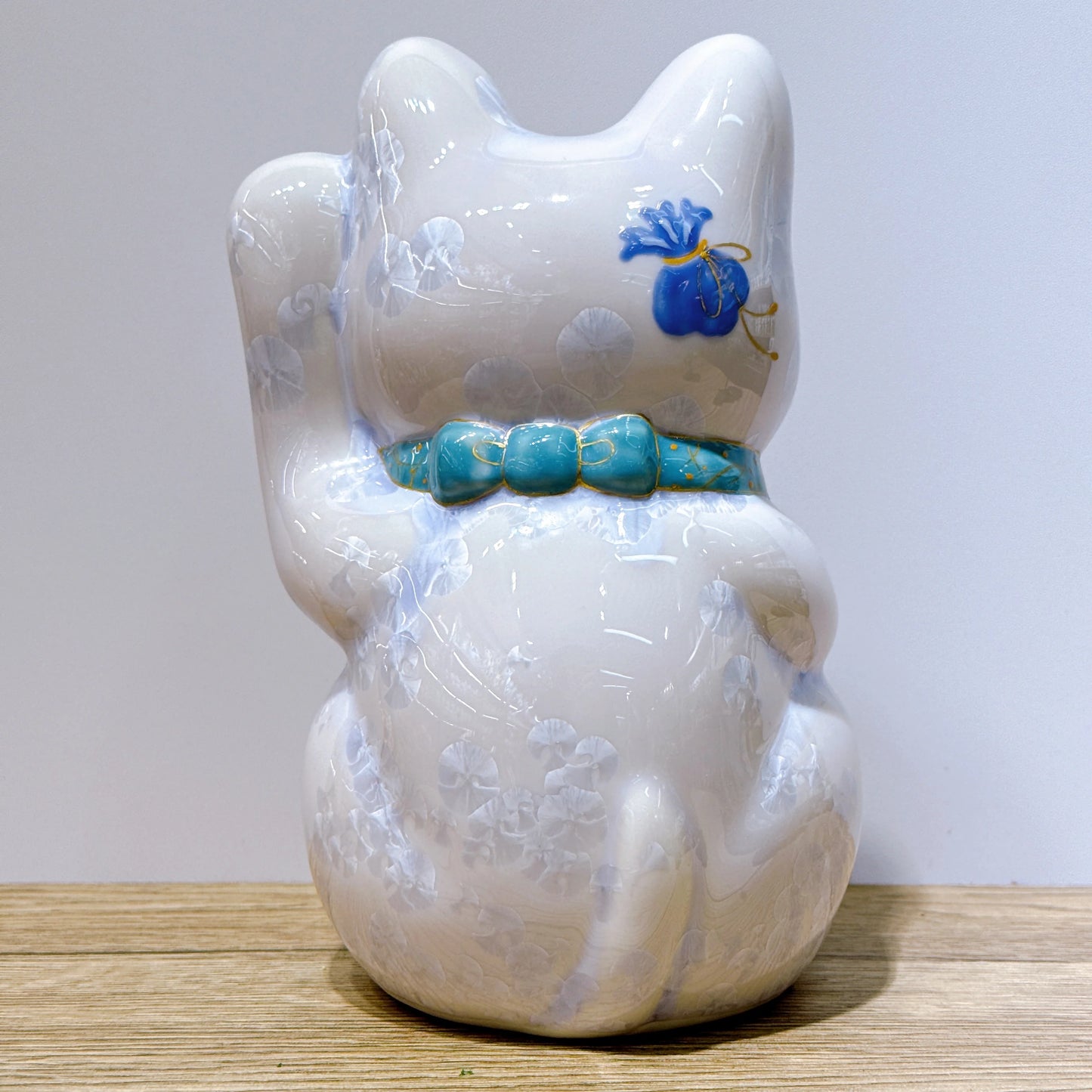 日本清水燒招財貓 花結晶 藤 千万両 特大 左