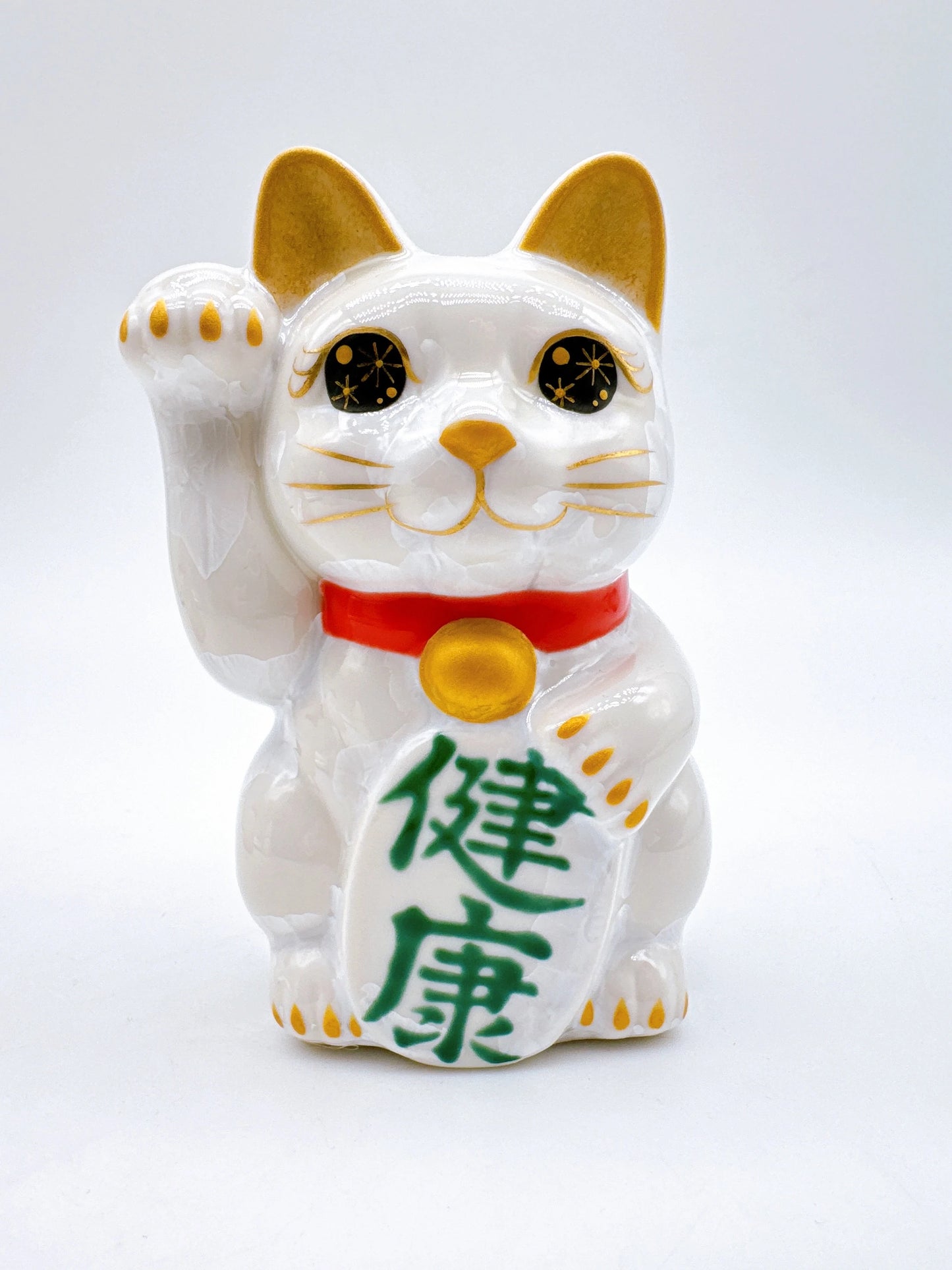 日本清水燒招財貓 花結晶 白 健康 右