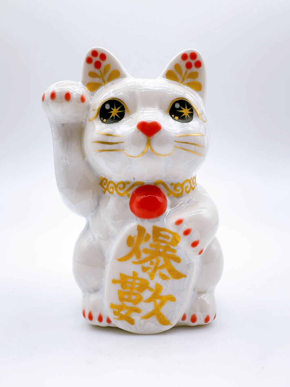 日本清水燒招財貓 花結晶 白 爆數 右