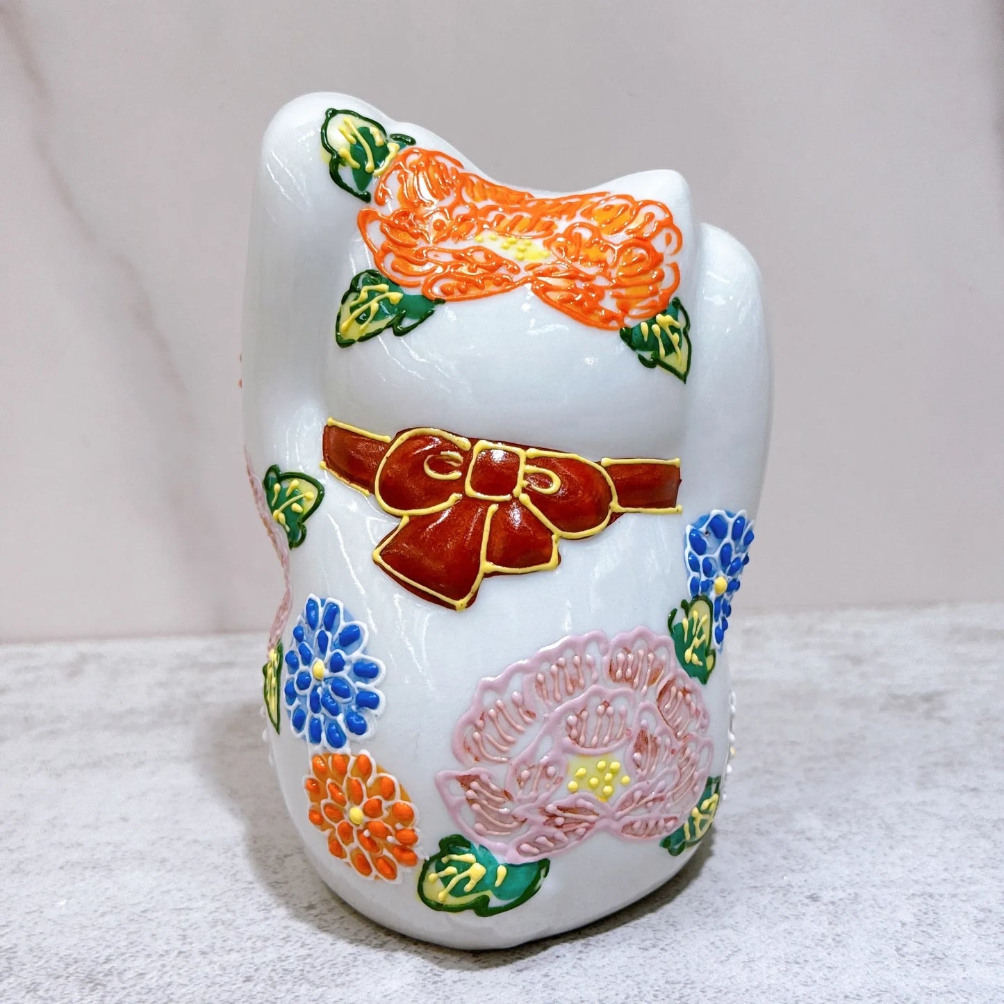 日本九谷烧招财猫 花水