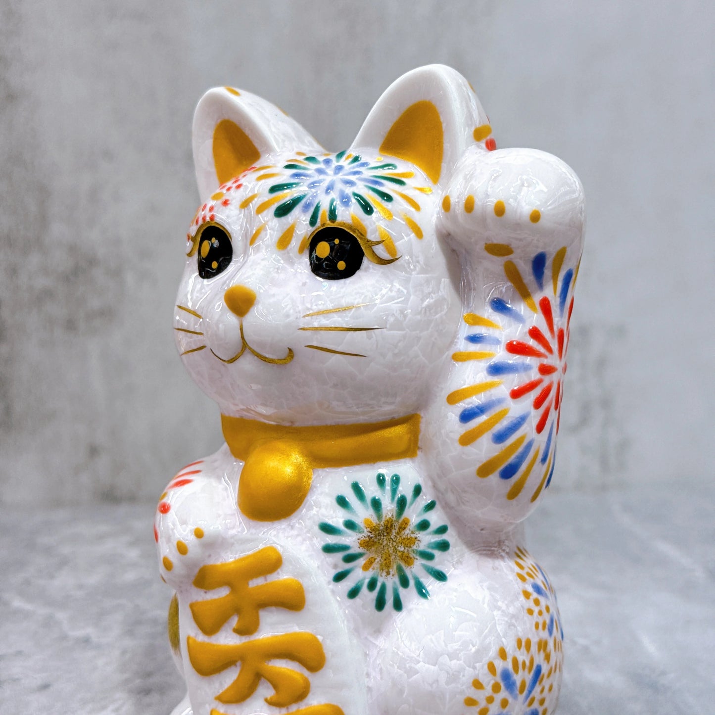 日本清水燒招財貓 花結晶 桃 花火 左