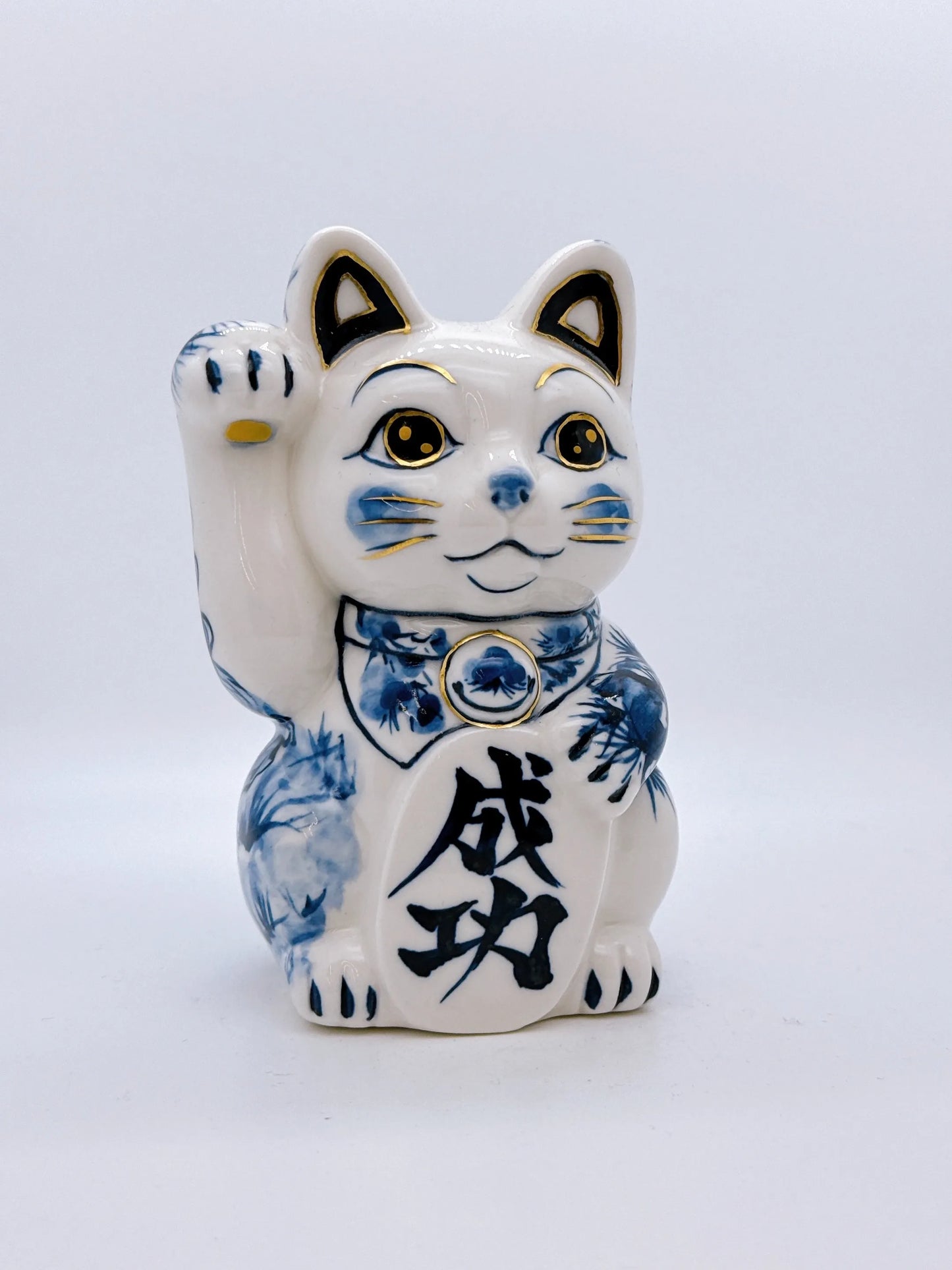 日本清水烧招财猫 染付 马到成功