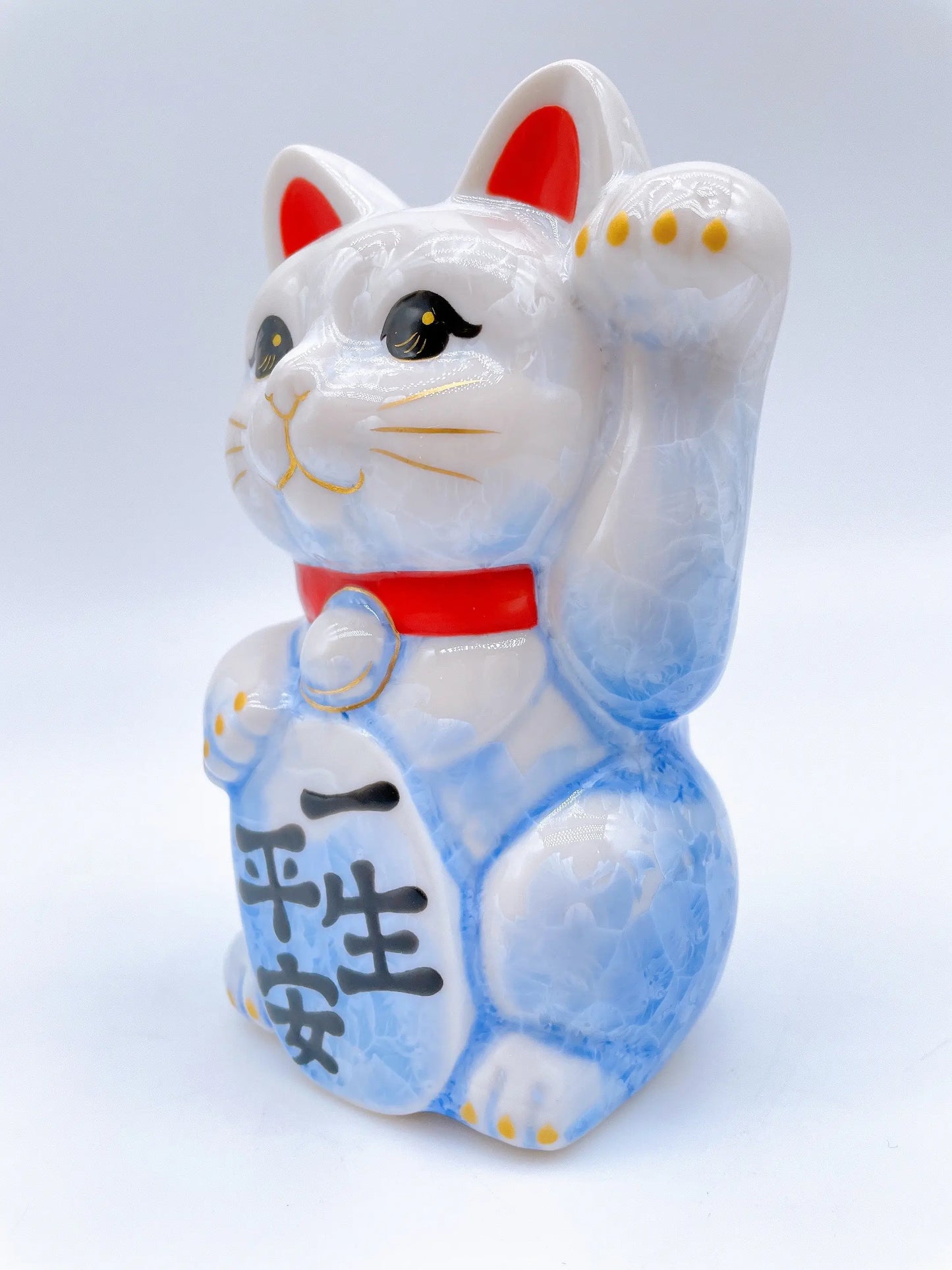 日本清水烧招财猫花结晶篮白一生平安