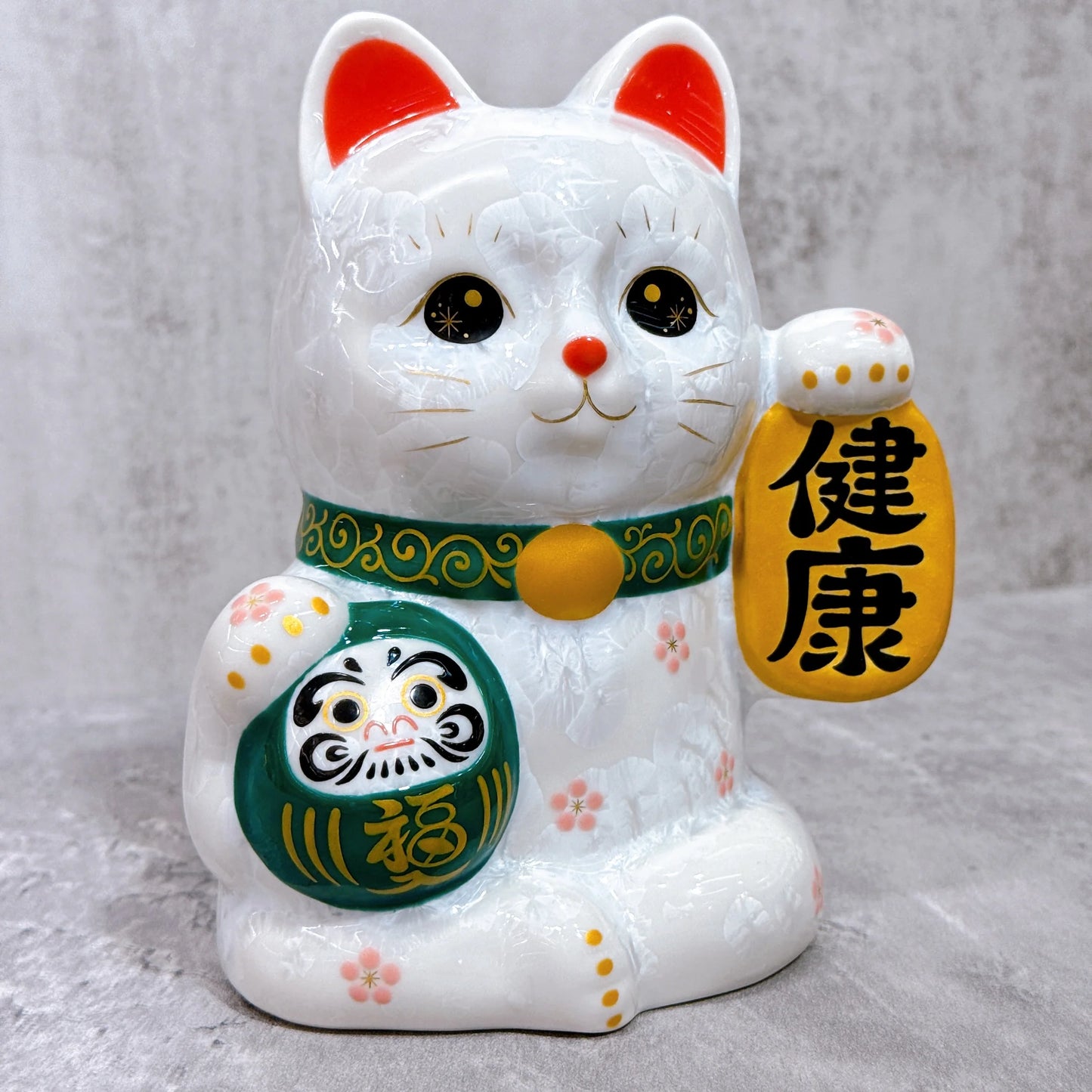日本清水燒招財貓 達摩 花結晶 白 健康