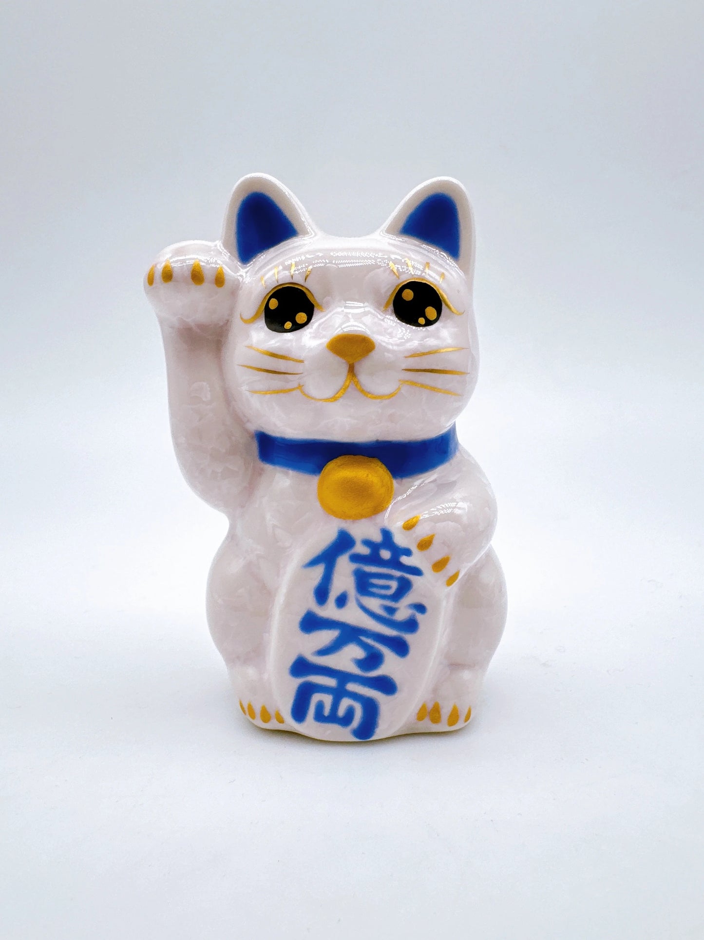 日本清水燒招財貓 花結晶 桃 億万両 右 特小