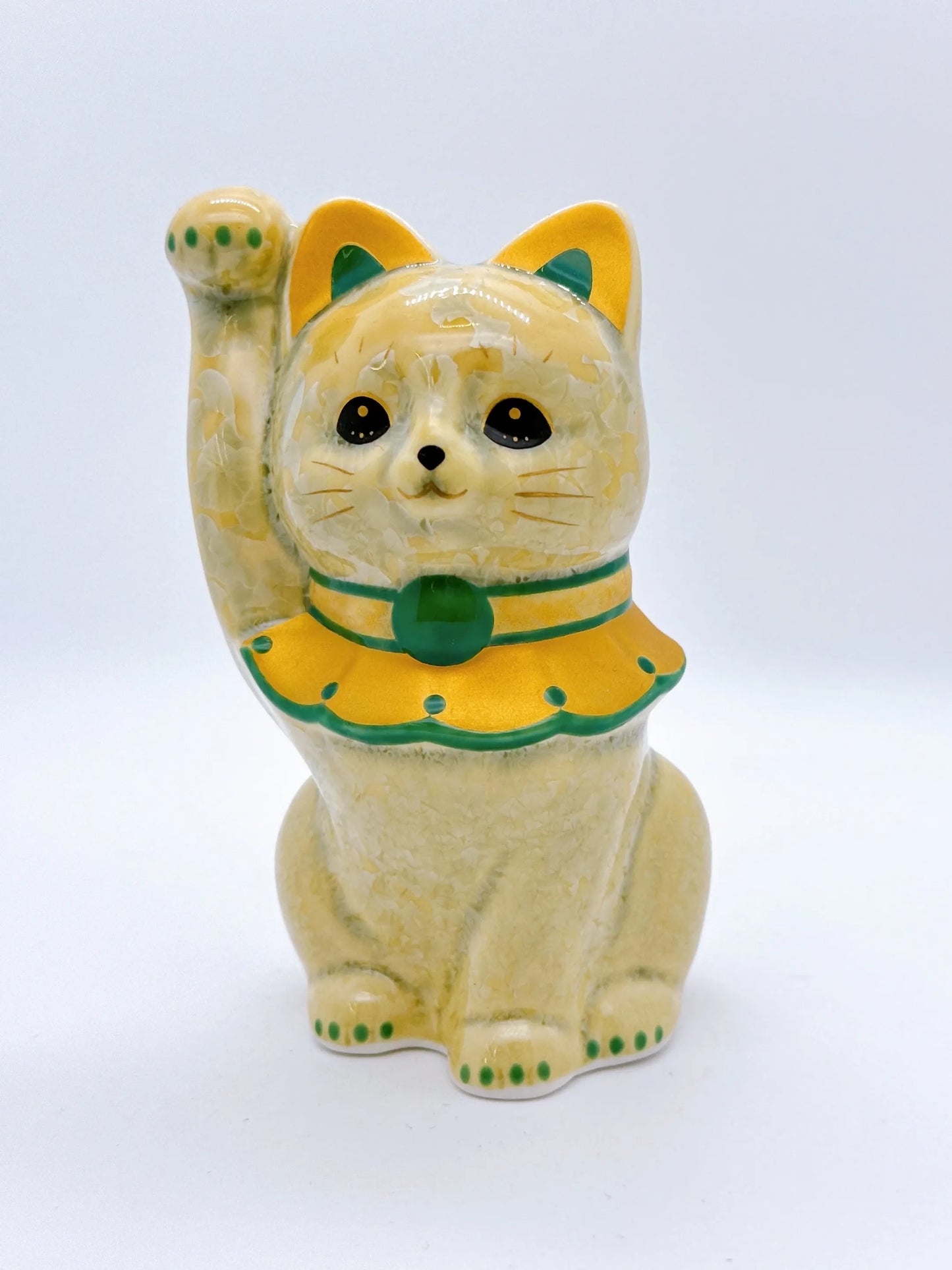 日本清水燒招財貓 花結晶 金花 前掛
