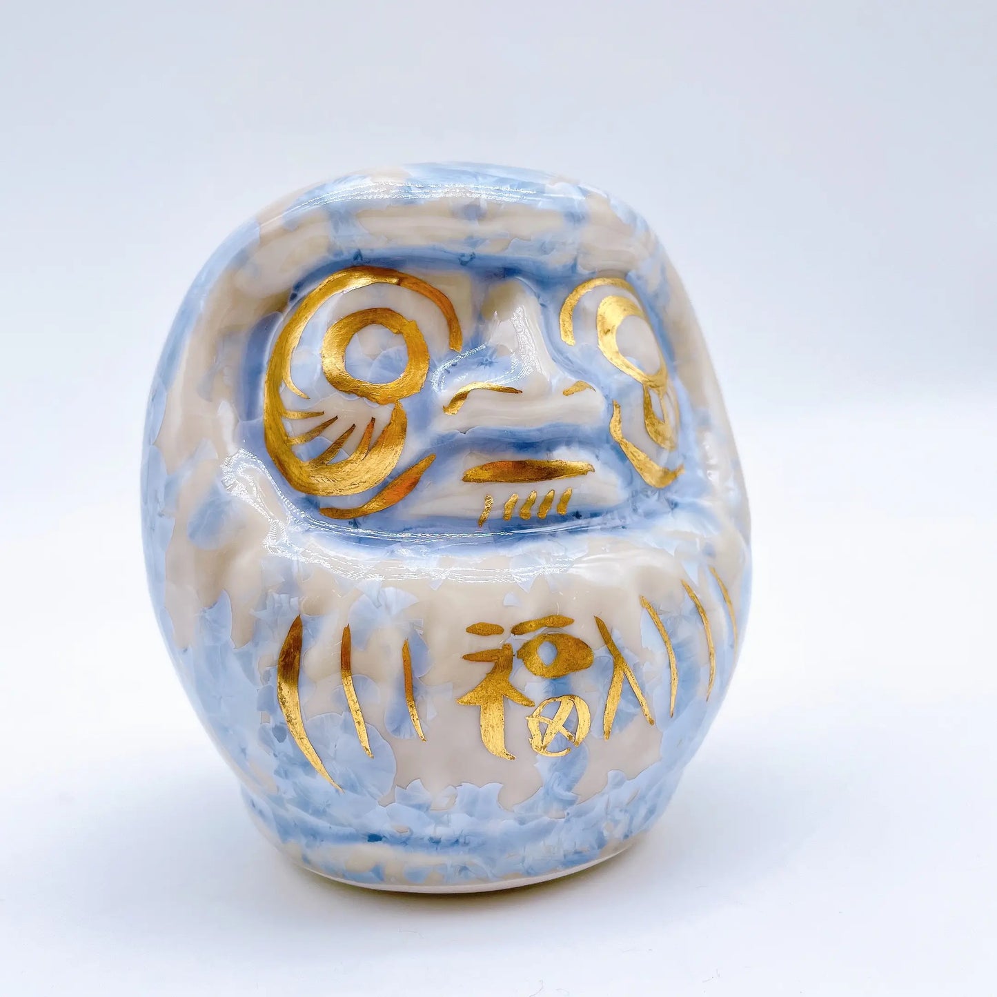 日本清水燒達摩 花結晶 銀藤X金彩 小