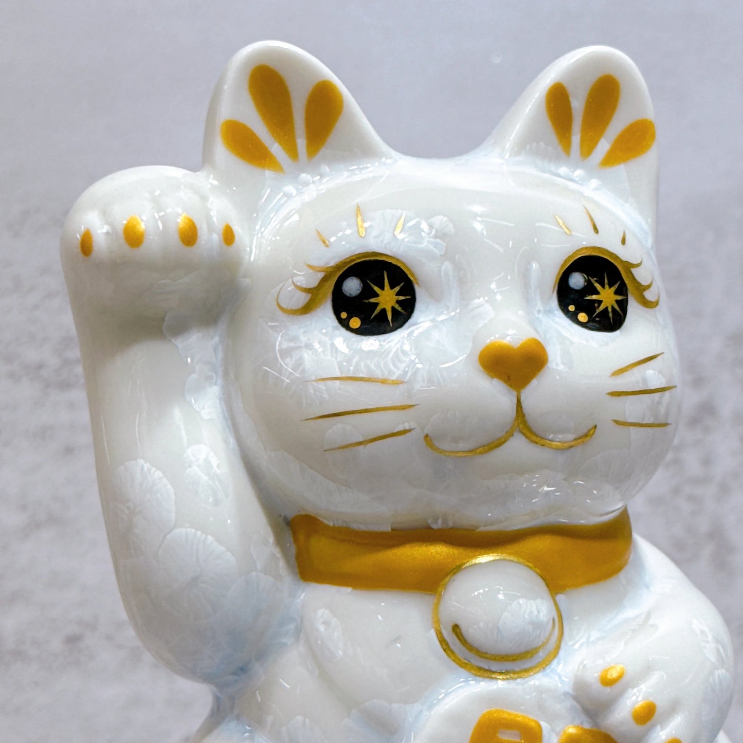 日本清水燒招財貓 花結晶 青白 開運 右