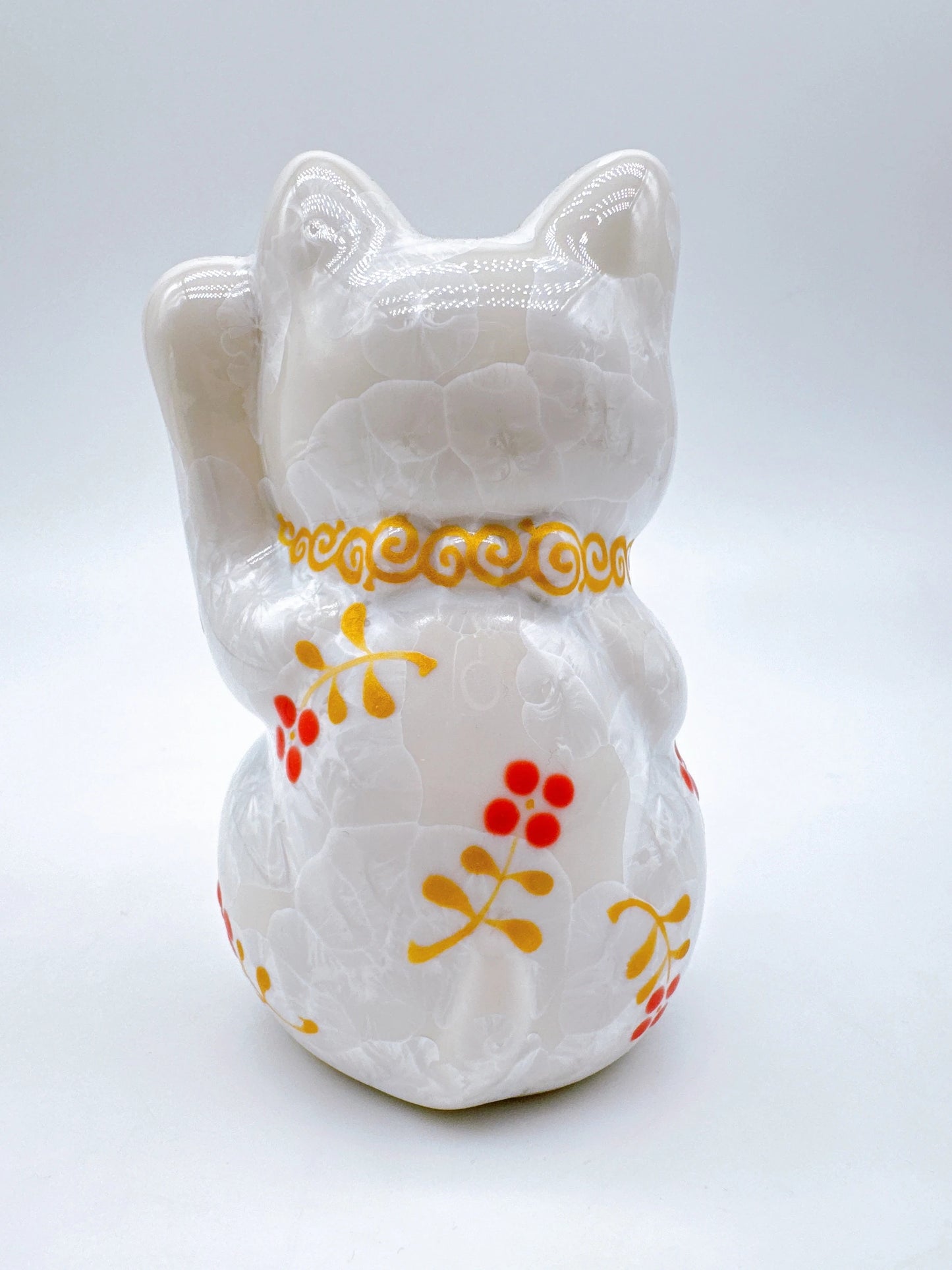 日本清水烧招财猫 花结晶 白体花 健康 左
