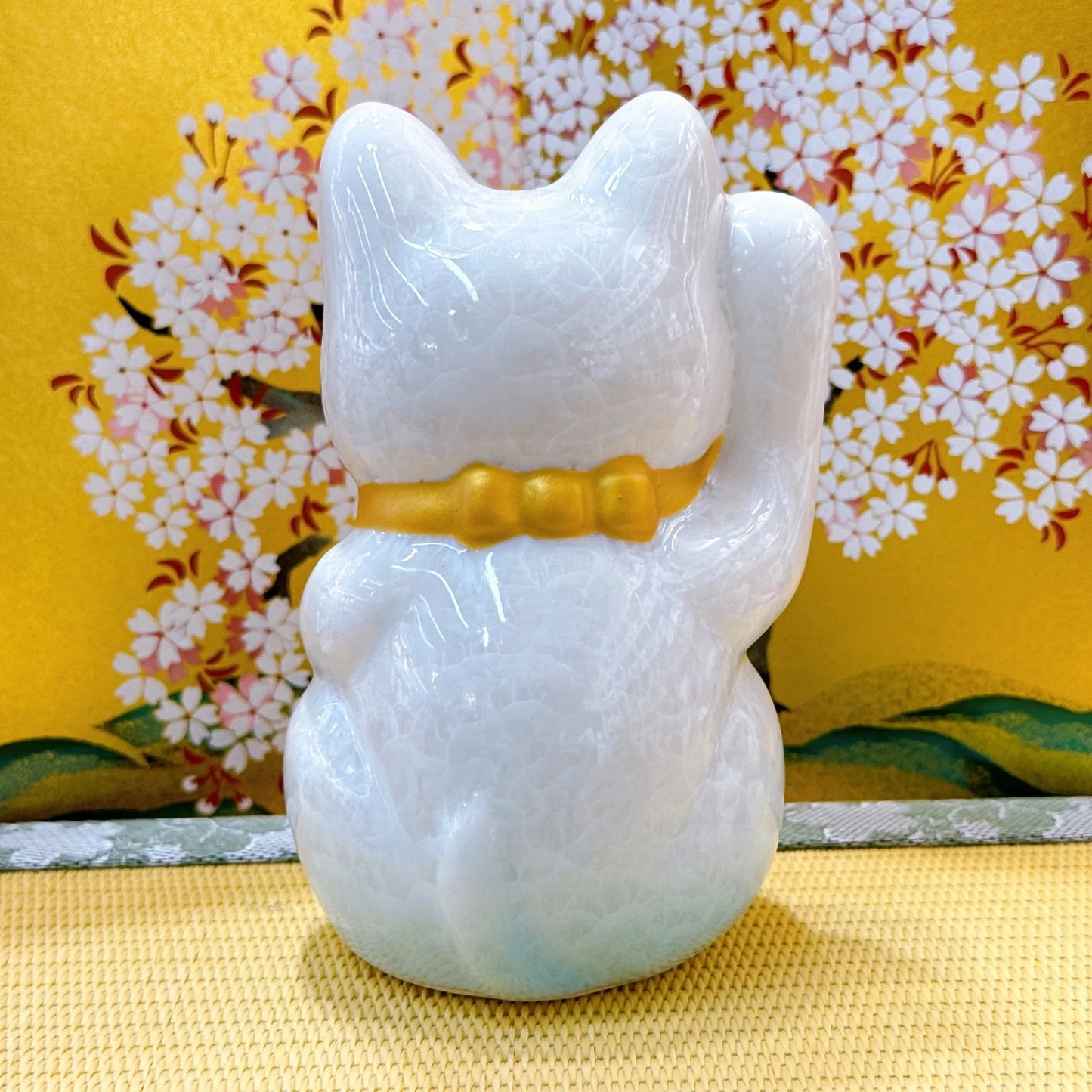 日本清水燒招財貓 花結晶 水白 健康 右