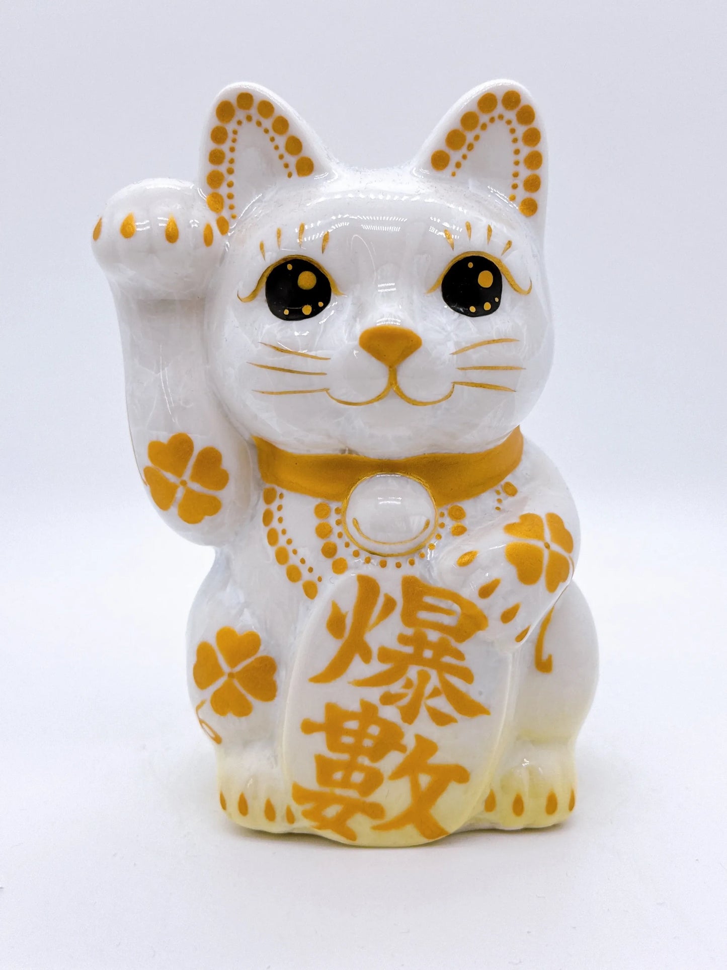 日本清水燒招財貓 花結晶 黃白 体花 爆數 右