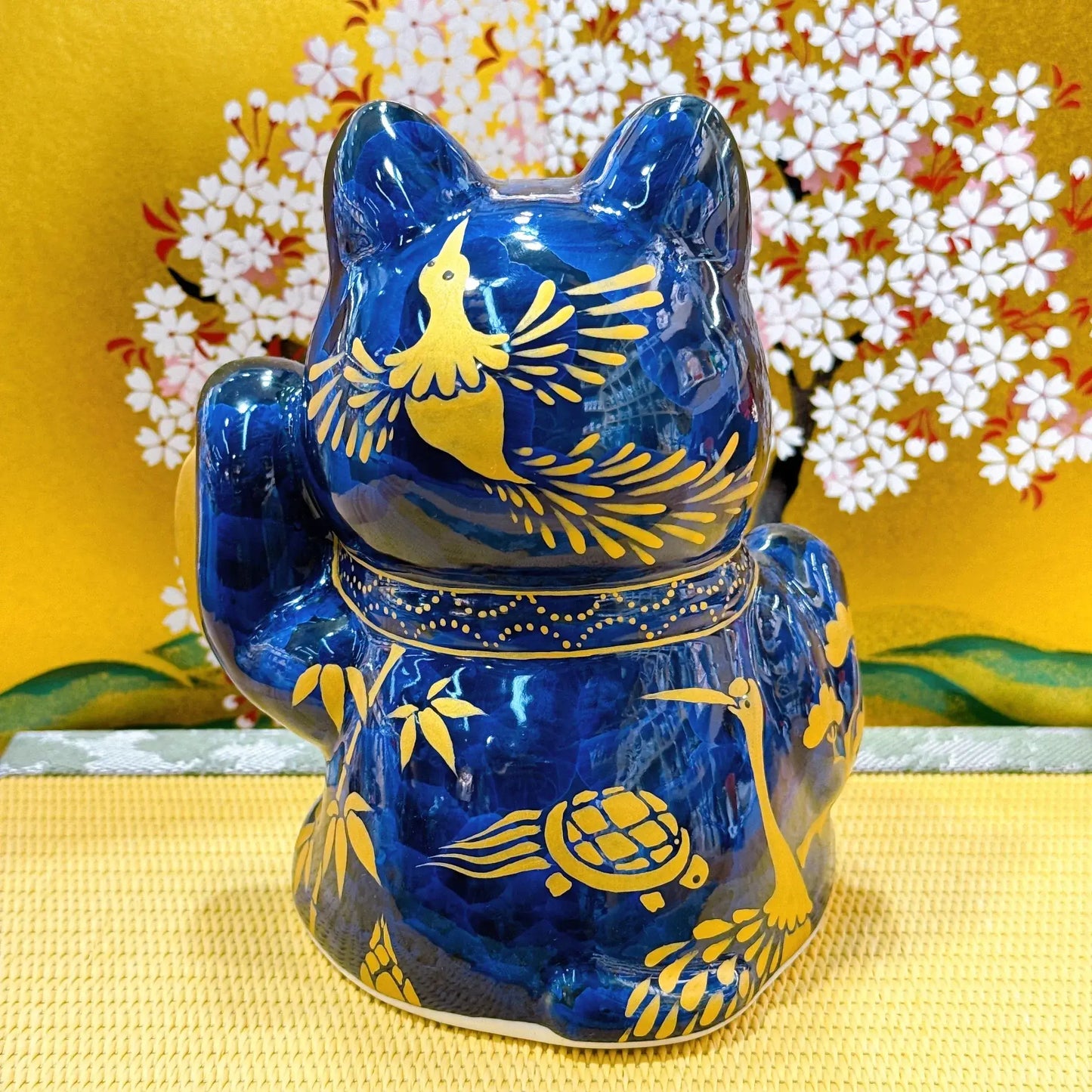 日本清水燒招財貓 達摩 花結晶 青墨 金運