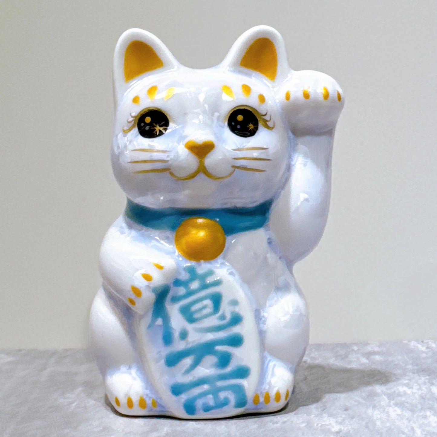 日本清水燒招財貓 花結晶 藤 億万両 左 特小