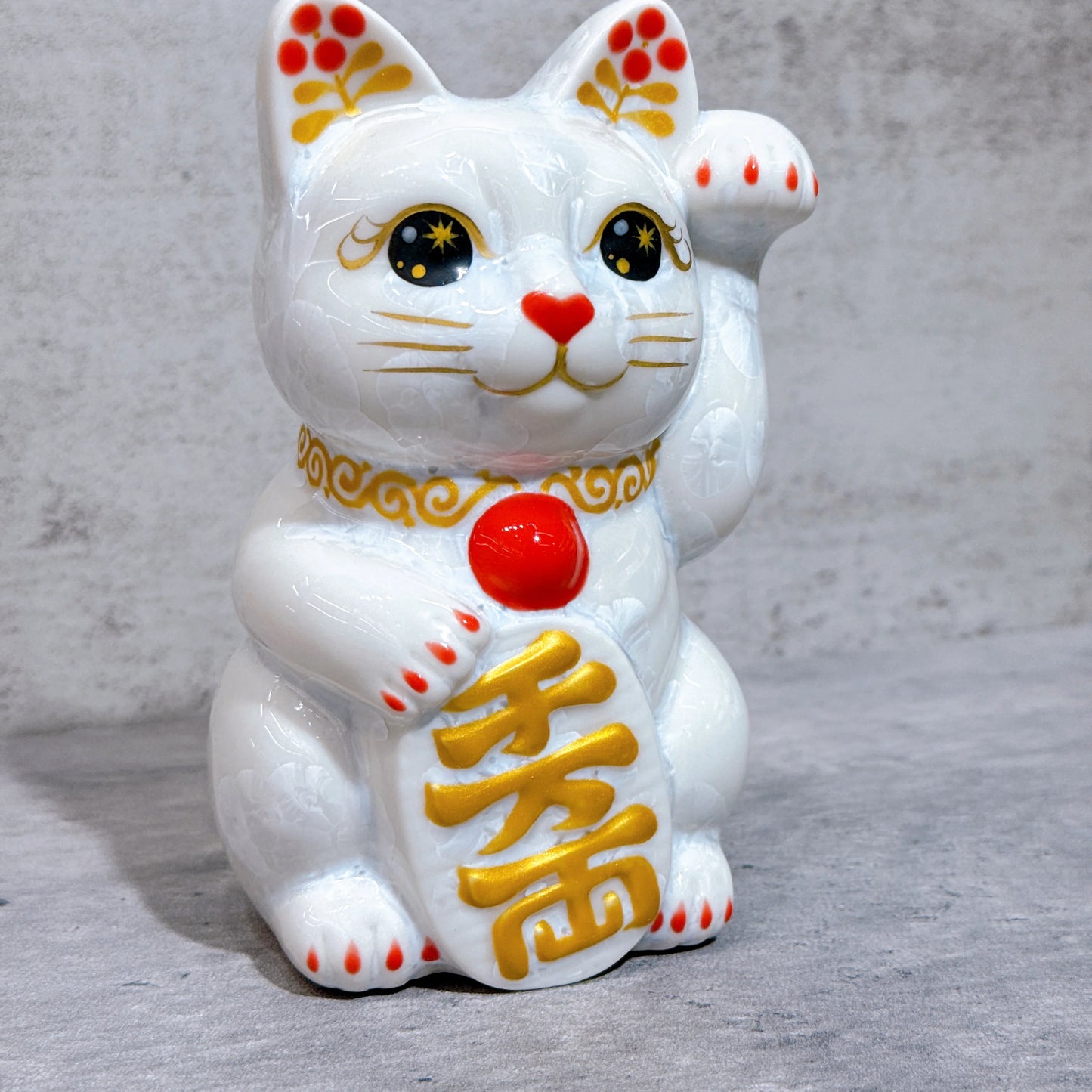 日本清水燒招財貓 花結晶 白 千萬両 左