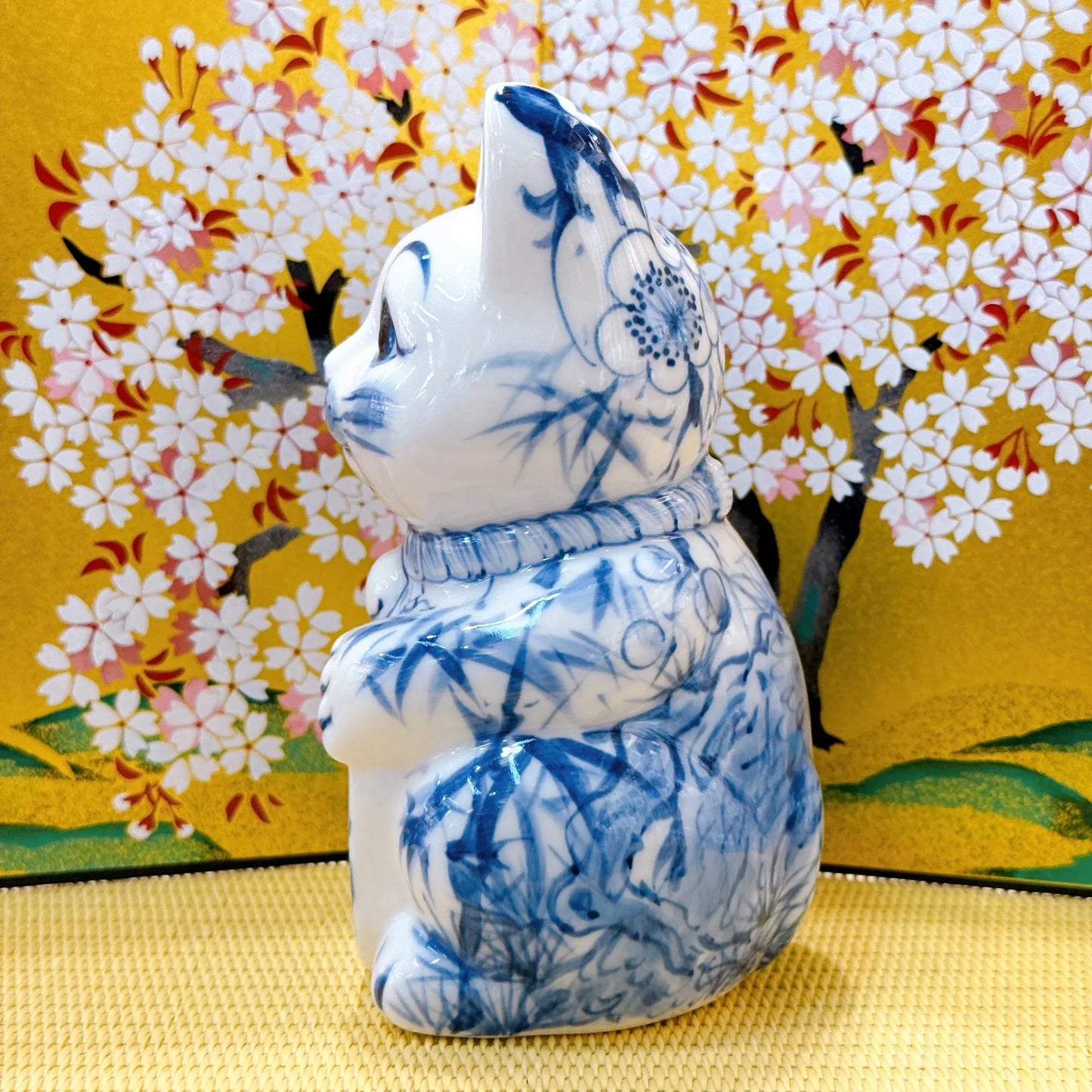 日本清水烧招财猫染付鲷