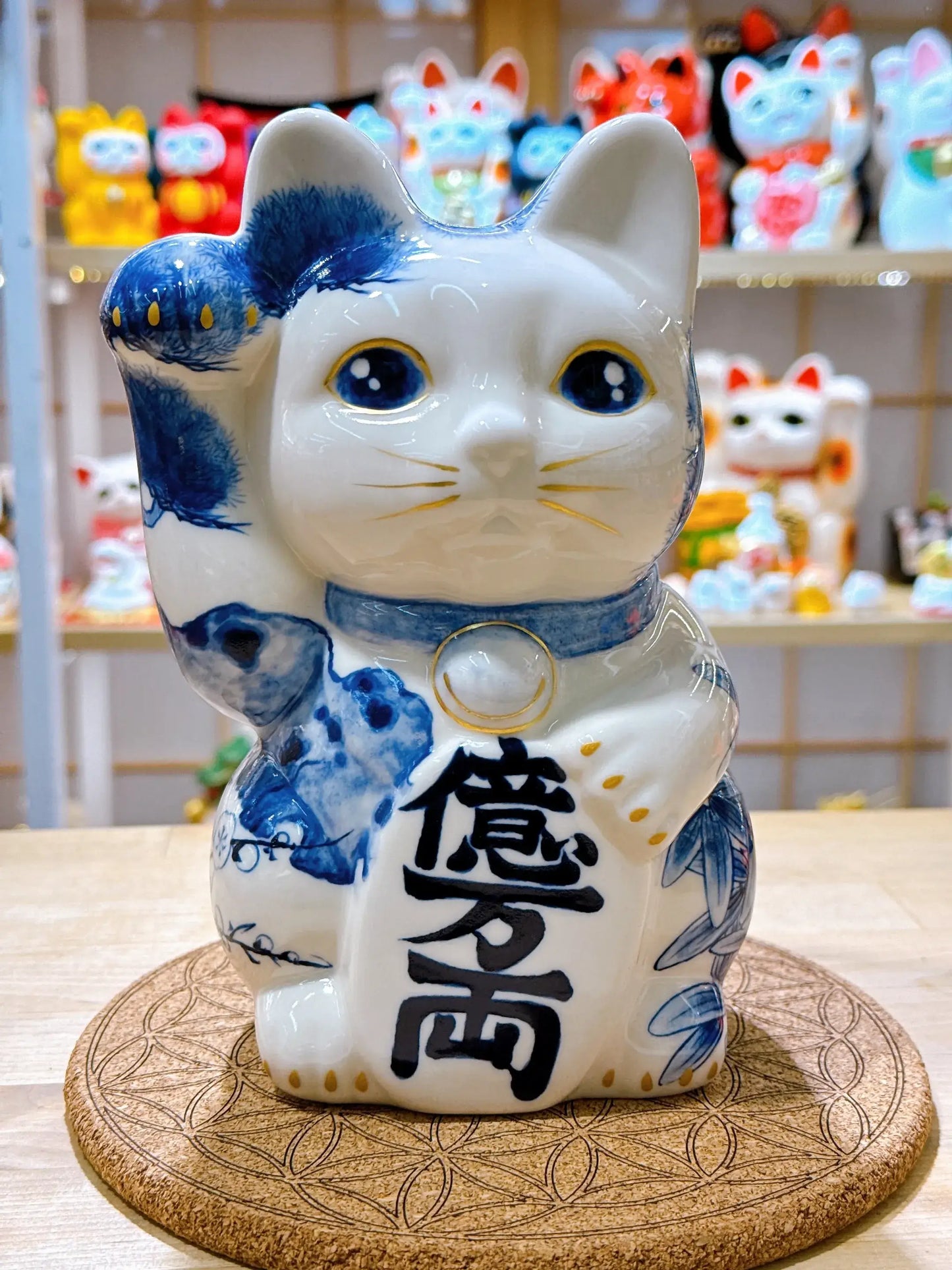 日本清水烧招财猫 染付 伊藤若冲 虎 特大