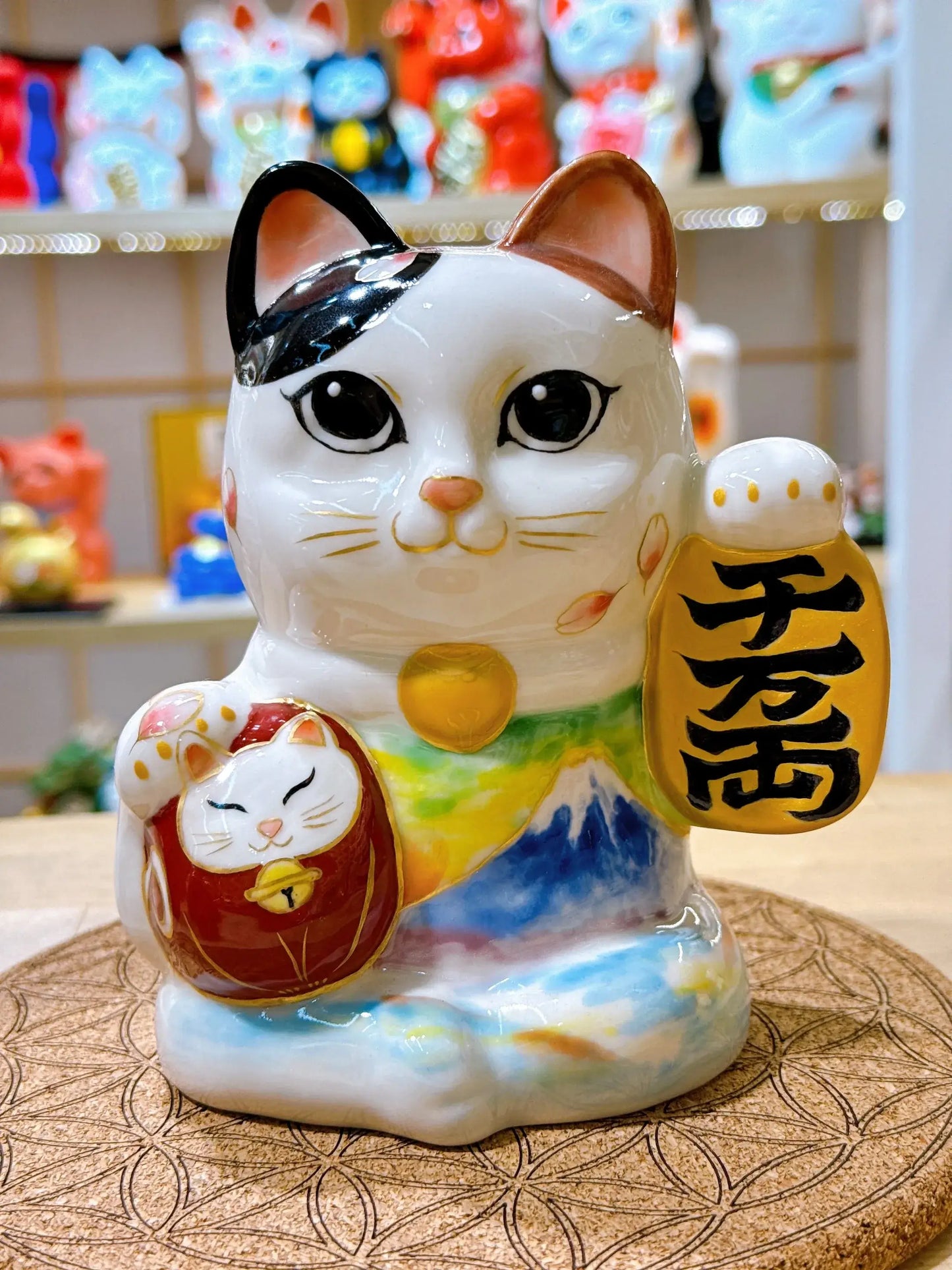 日本清水燒招財貓 達摩 色繪 富士 千万両