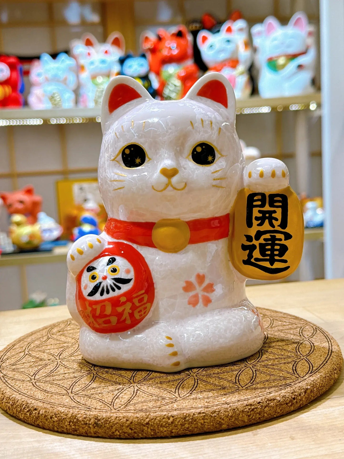 日本清水燒招財貓 達摩 花結晶 桃 開運