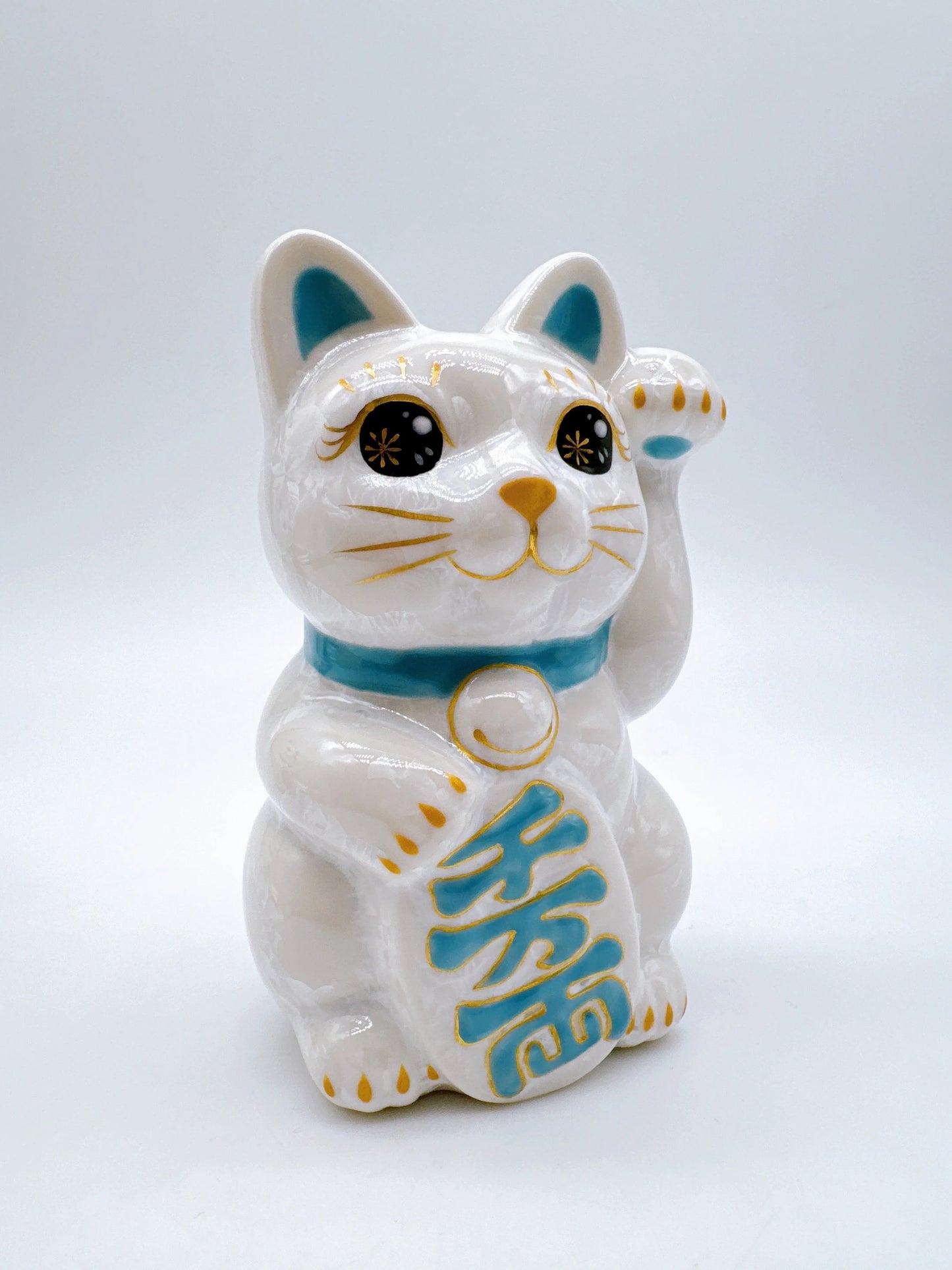日本清水燒招財貓 花結晶 白 千万両 左