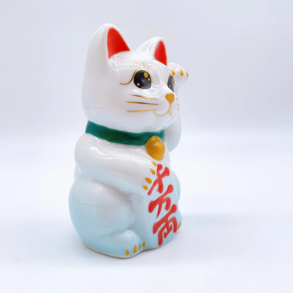 日本清水燒招財貓 花結晶 水白 千万両 迷你