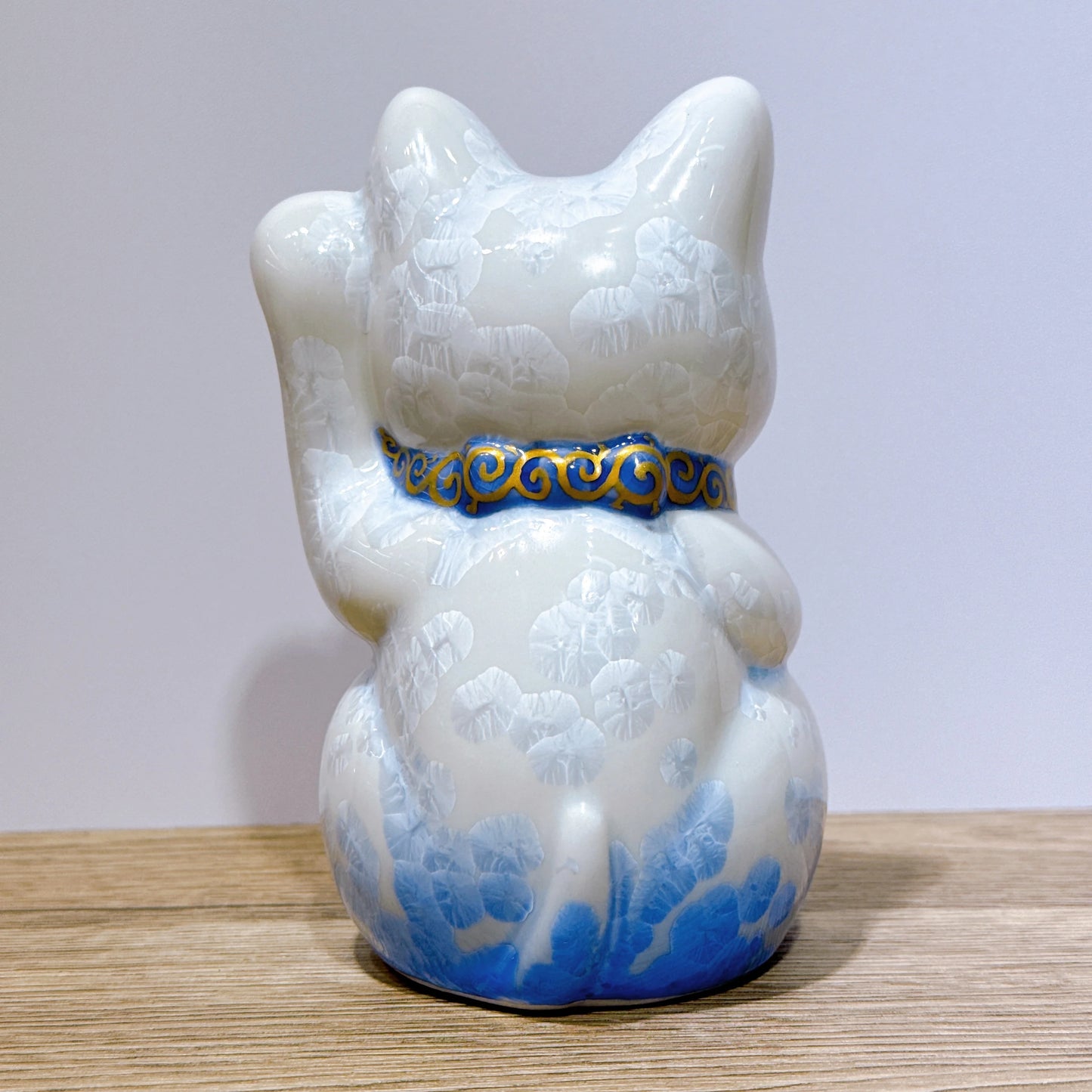 日本清水燒招財貓 花結晶 青白 千万両 左