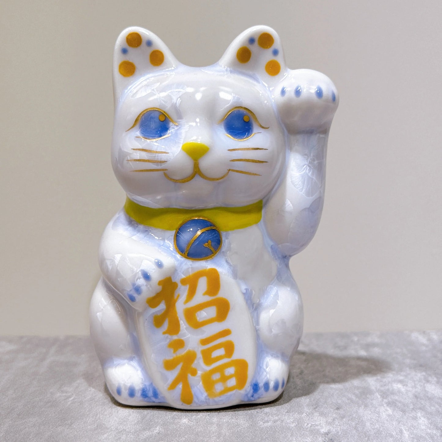 日本清水燒招財貓 花結晶 藤 招福 左 特小