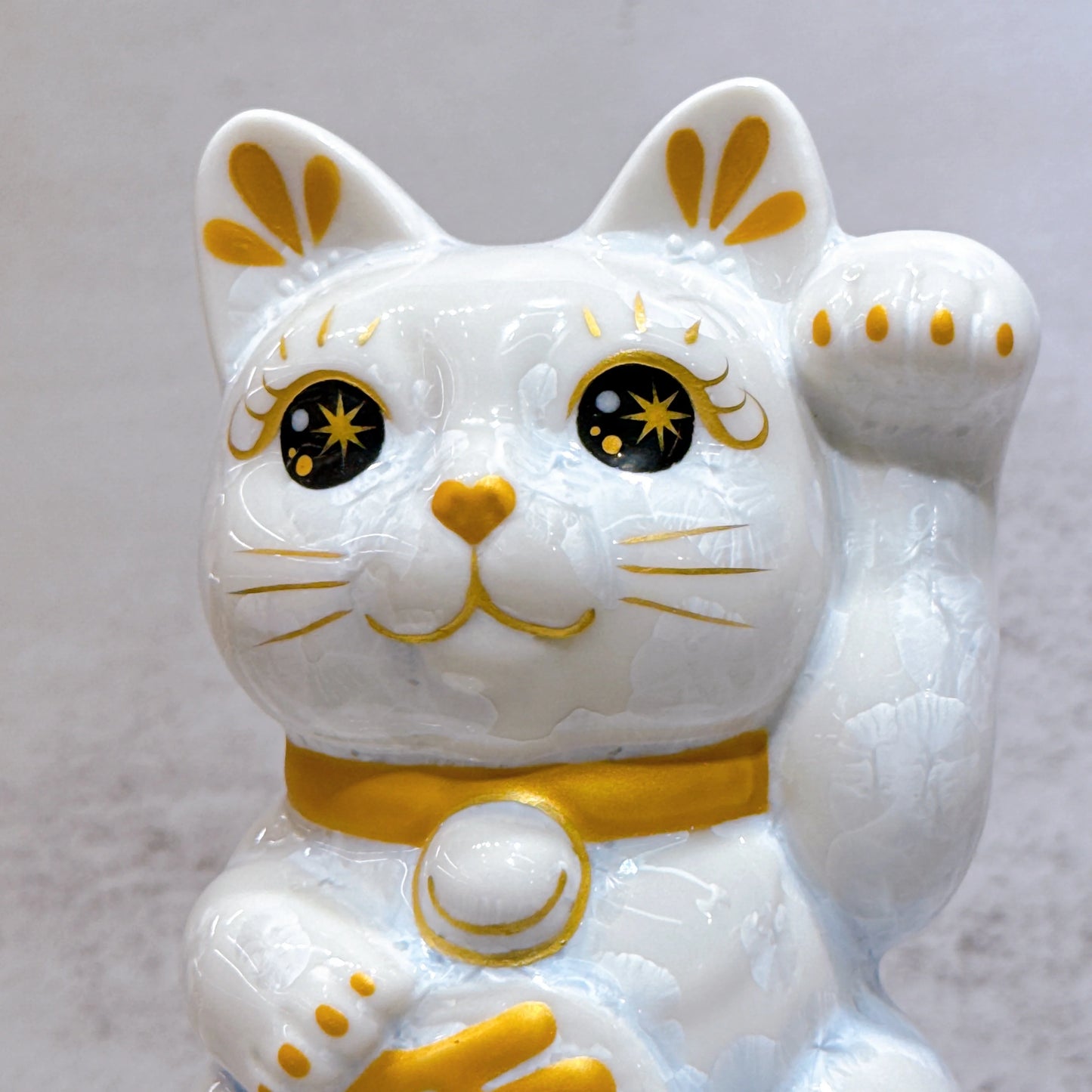 日本清水燒招財貓 花結晶 青白 千万両 左