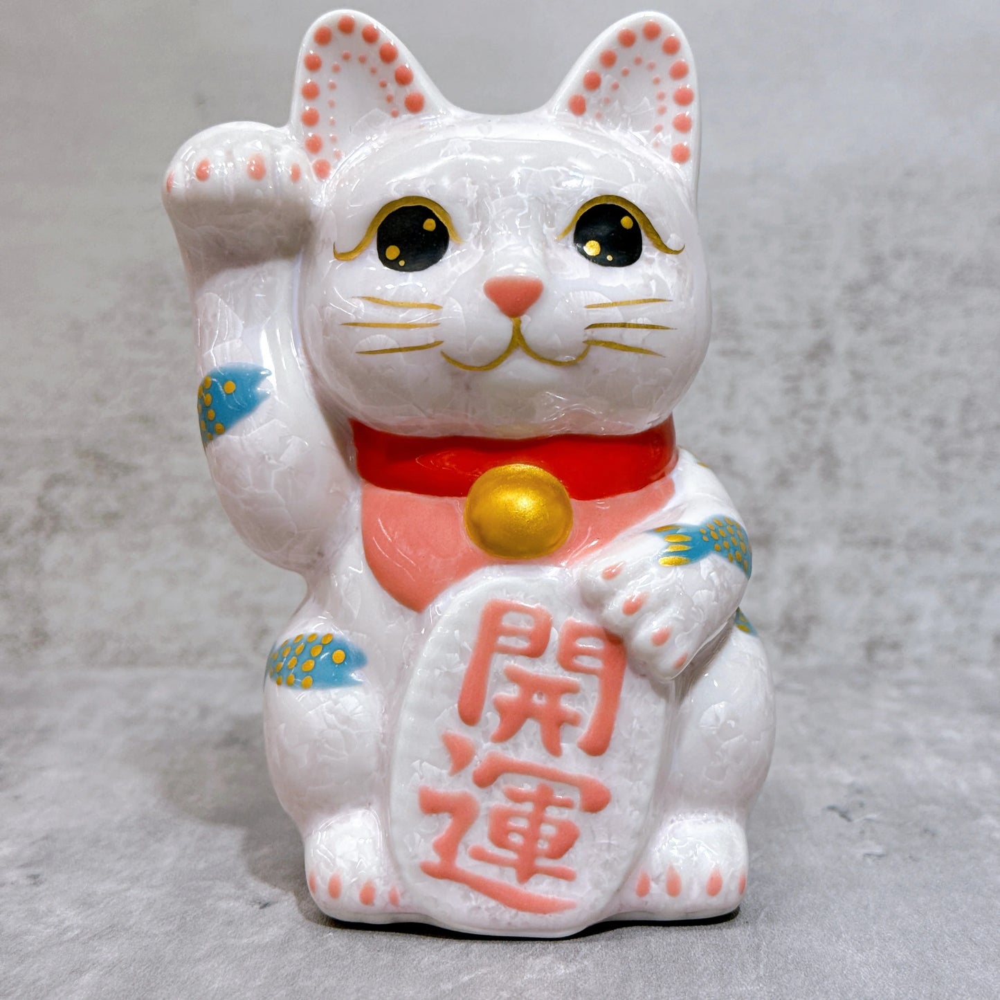 日本清水燒招財貓 花結晶 桃 体鯉 開運 右