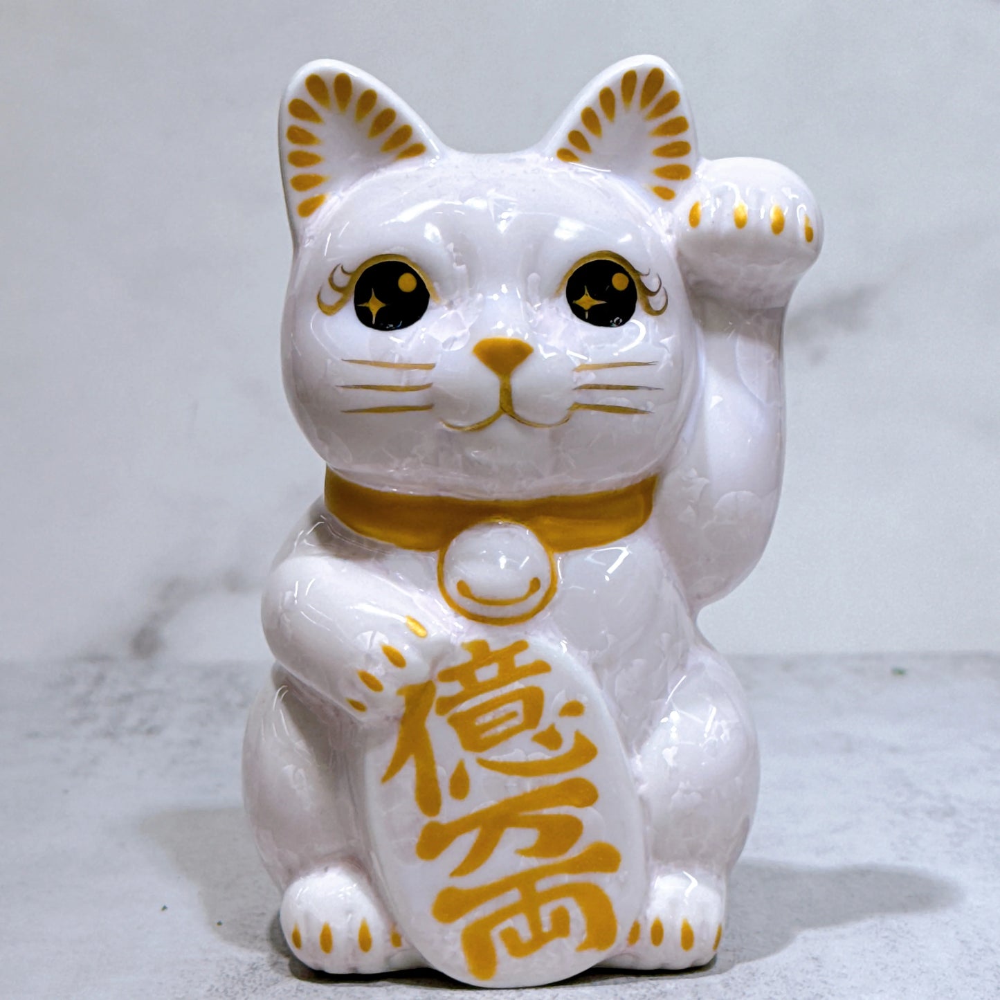 日本清水燒招財貓 花結晶 桃 億万両 左