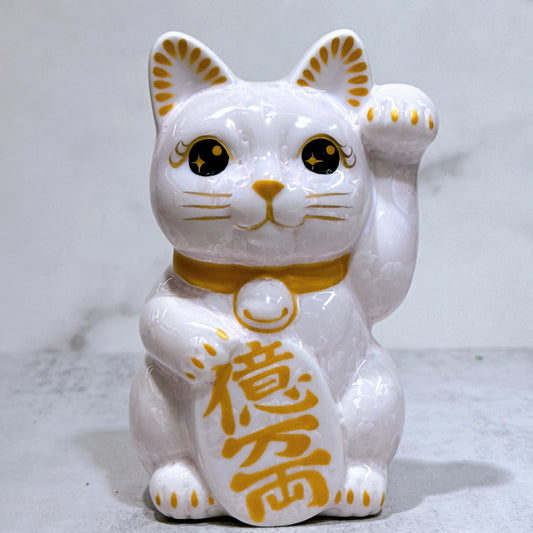 日本清水燒招財貓 花結晶 桃 億万両 左