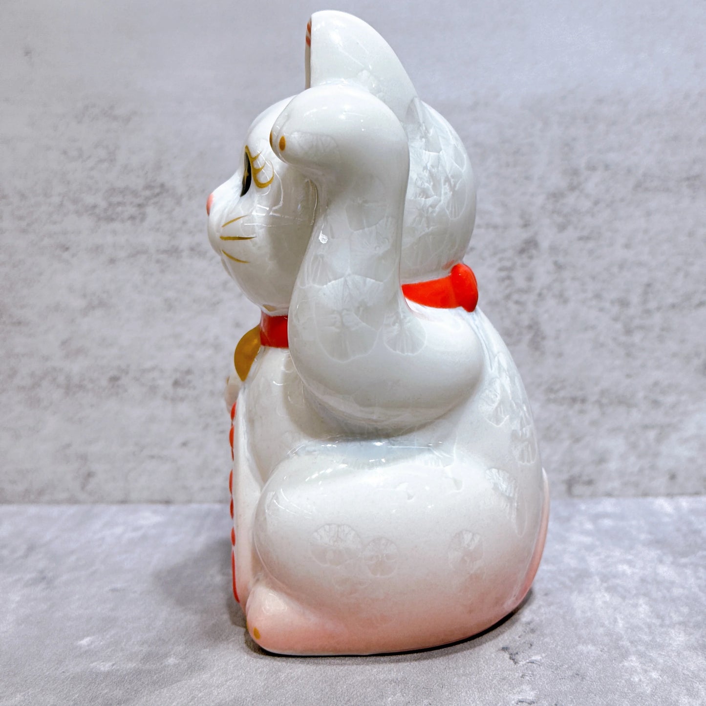 日本清水燒招財貓 花結晶 桃白 千万両 左