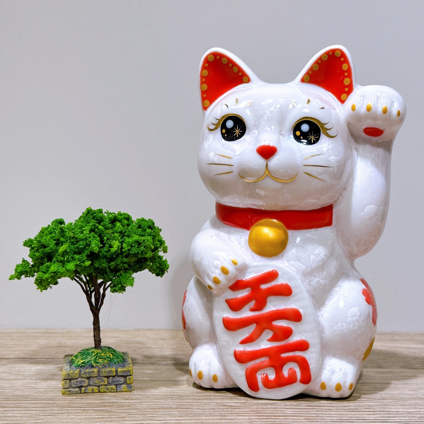日本清水燒招財貓 花結晶 桃 体花 千万両 左