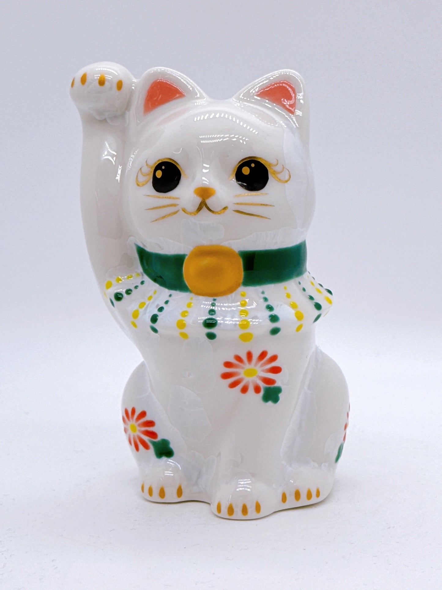 日本清水燒招財貓 花結晶 白 招福